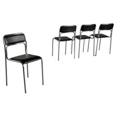 Bauhaus Chrome Tubular Steel and Black Faux Leather Chairs, Italian Modernism