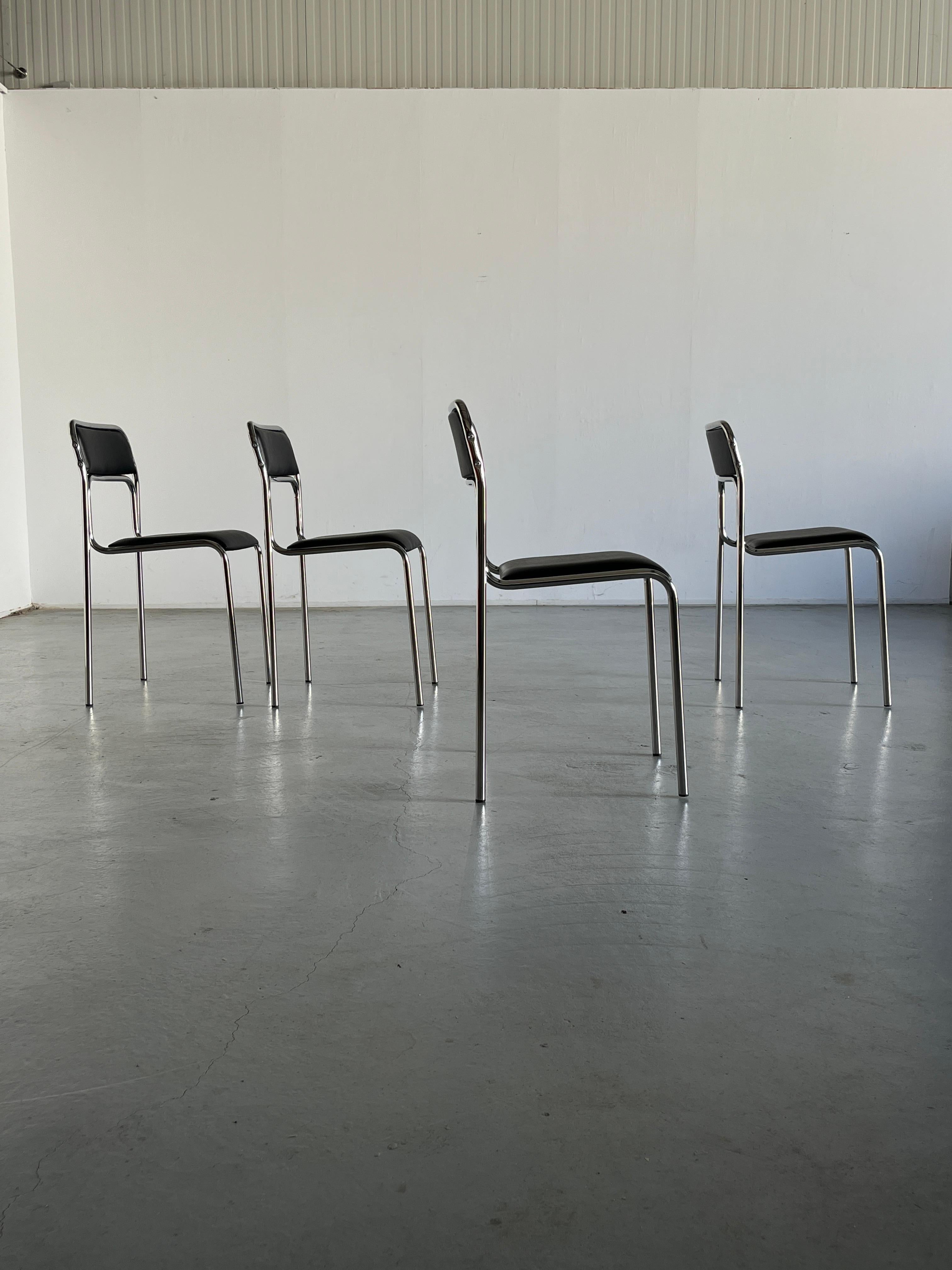 Bauhaus Chrome Tubular Steel and Black Faux Leather Chairs, Italian Modernism For Sale 1