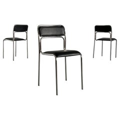 Sillas Bauhaus de acero tubular cromado y piel sintética negra, Modernismo italiano