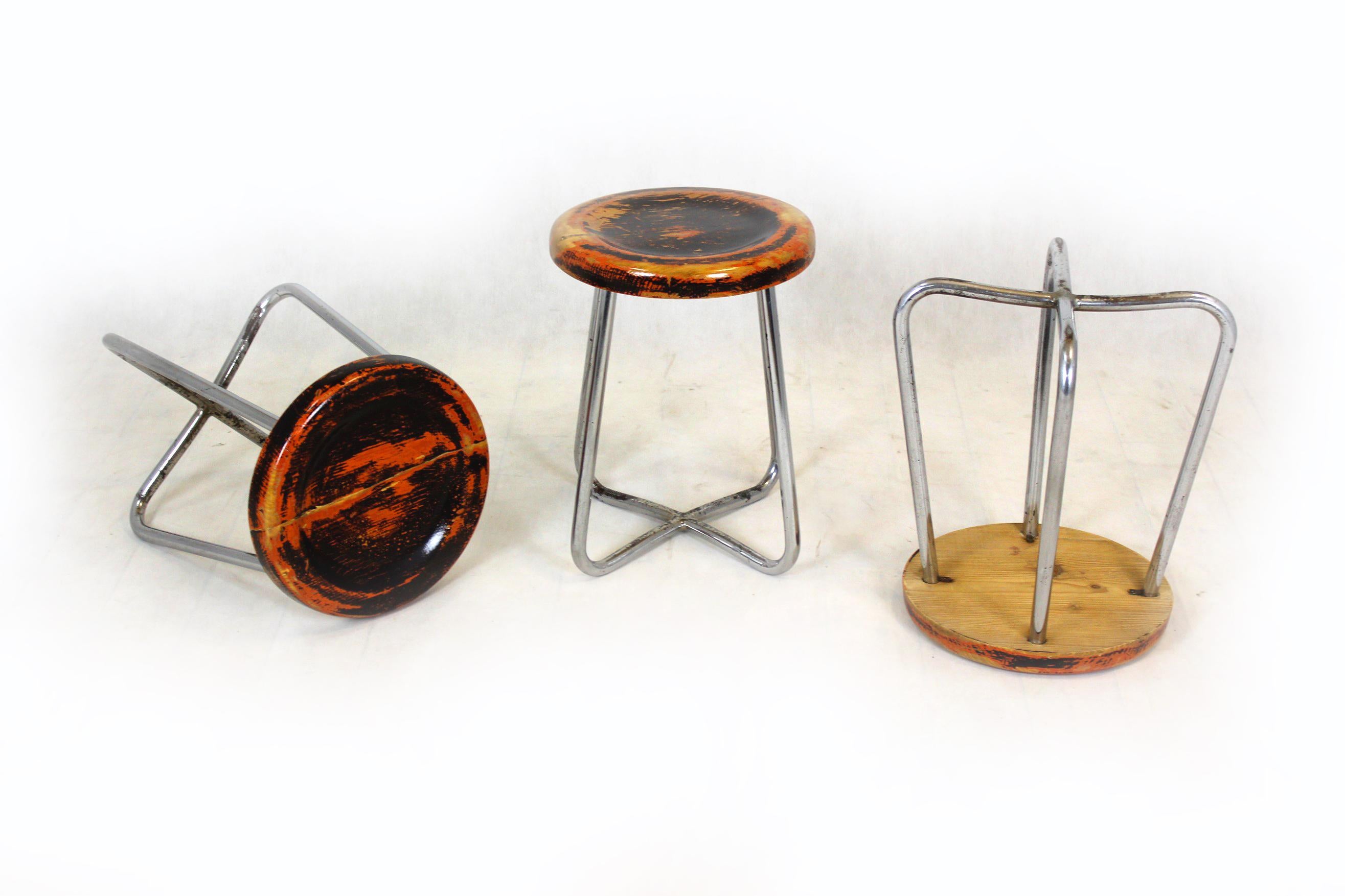 Bauhaus Chrome Tubular Steel Stools by Robert Slezak, 1930s, Set of 3 For Sale 13