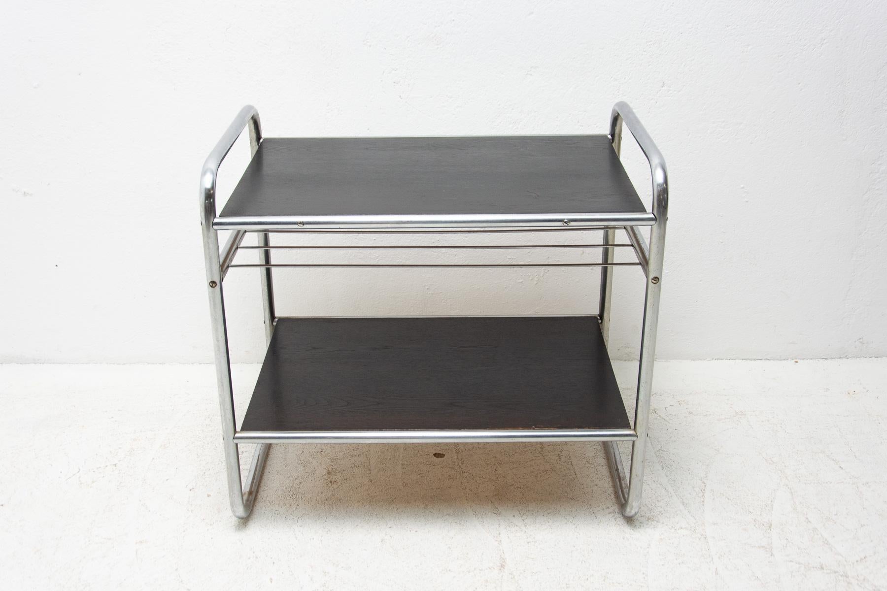 Bauhaus Chromed Side Table in Oak, 1930´s, Czechoslovakia 6