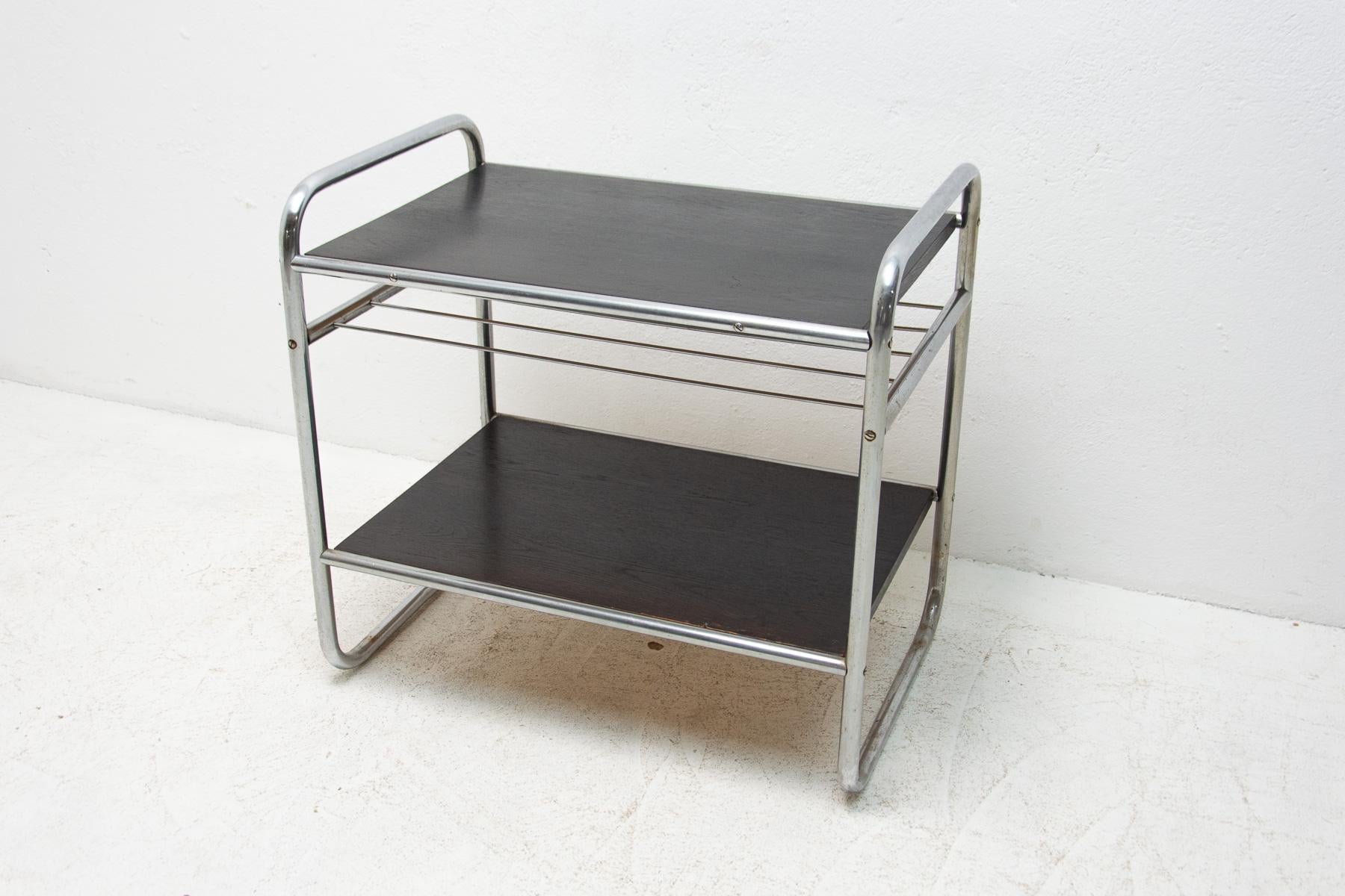 Bauhaus Chromed Side Table in Oak, 1930´s, Czechoslovakia 7