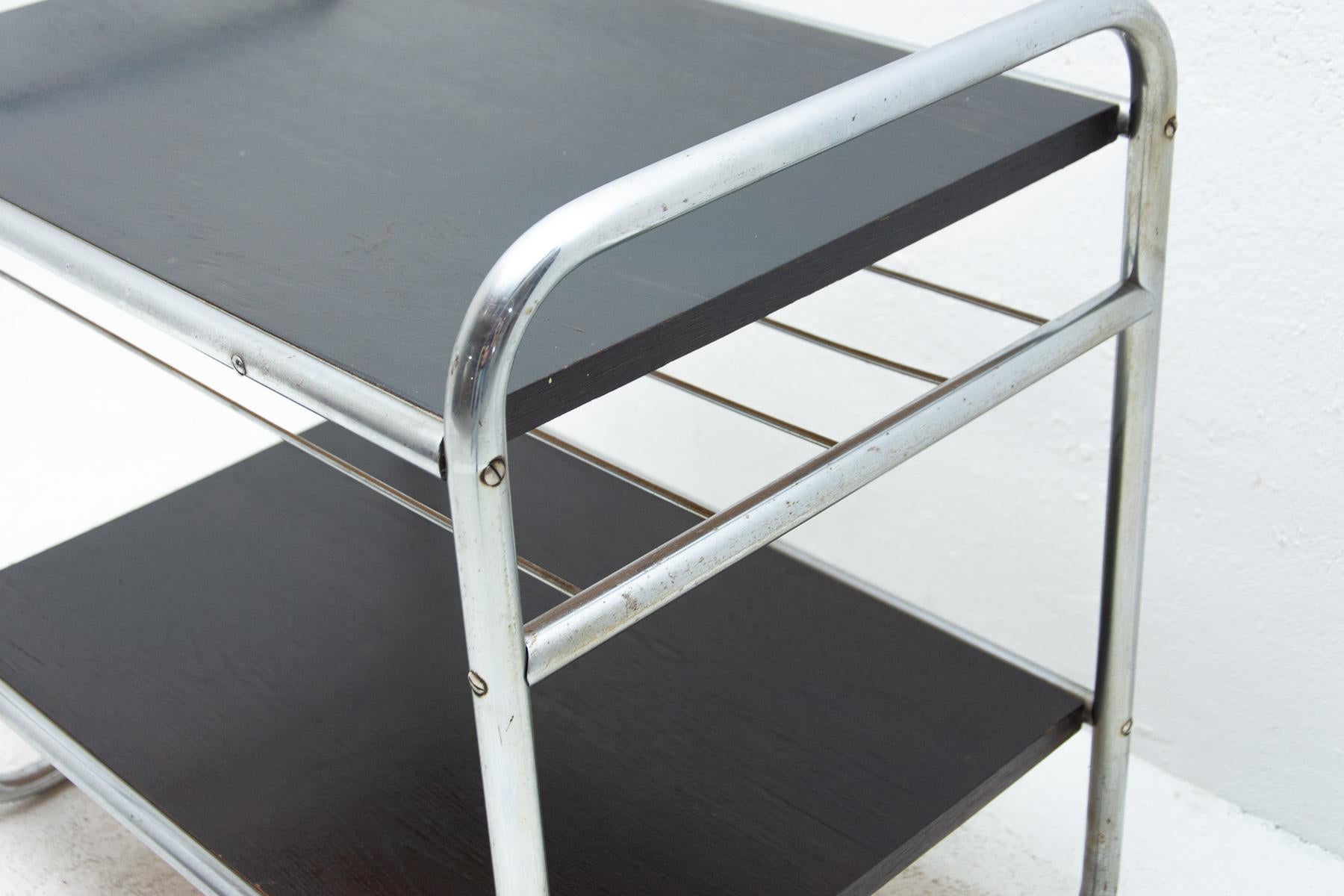 Bauhaus Chromed Side Table in Oak, 1930´s, Czechoslovakia 4
