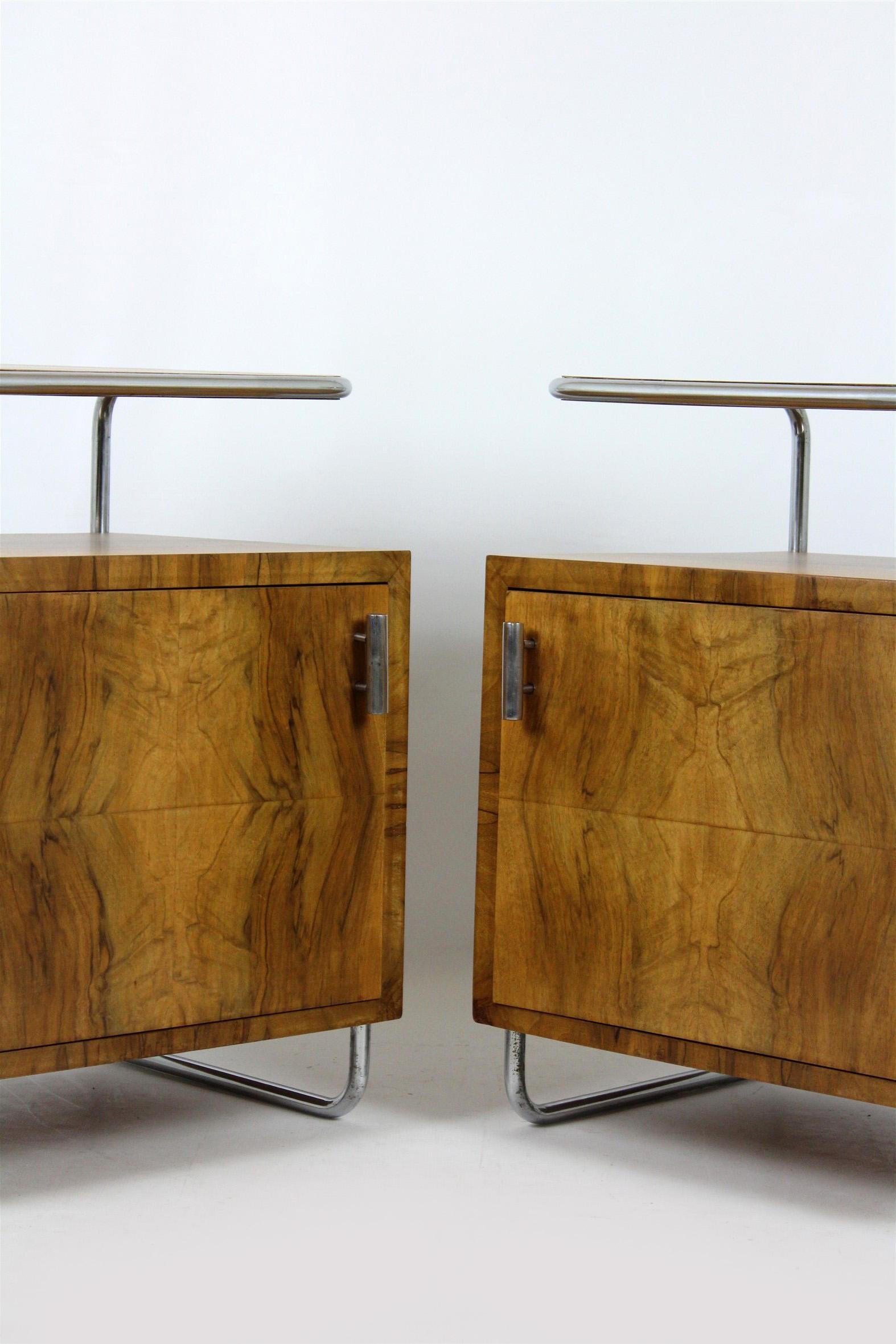 Bauhaus Chromed Tubular Steel Nightstands, 1930s, Set of Two In Good Condition In Żory, PL