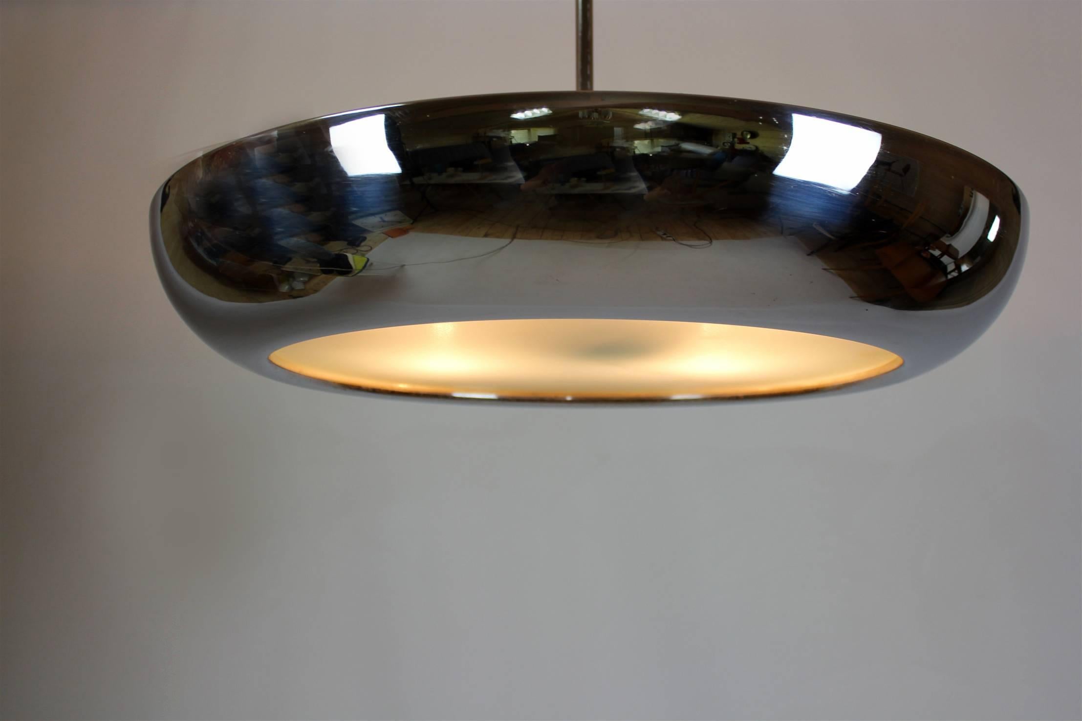 Bauhaus Chromed UFO Pendant Lamp by Josef Hurka for Napako, 1930s 6