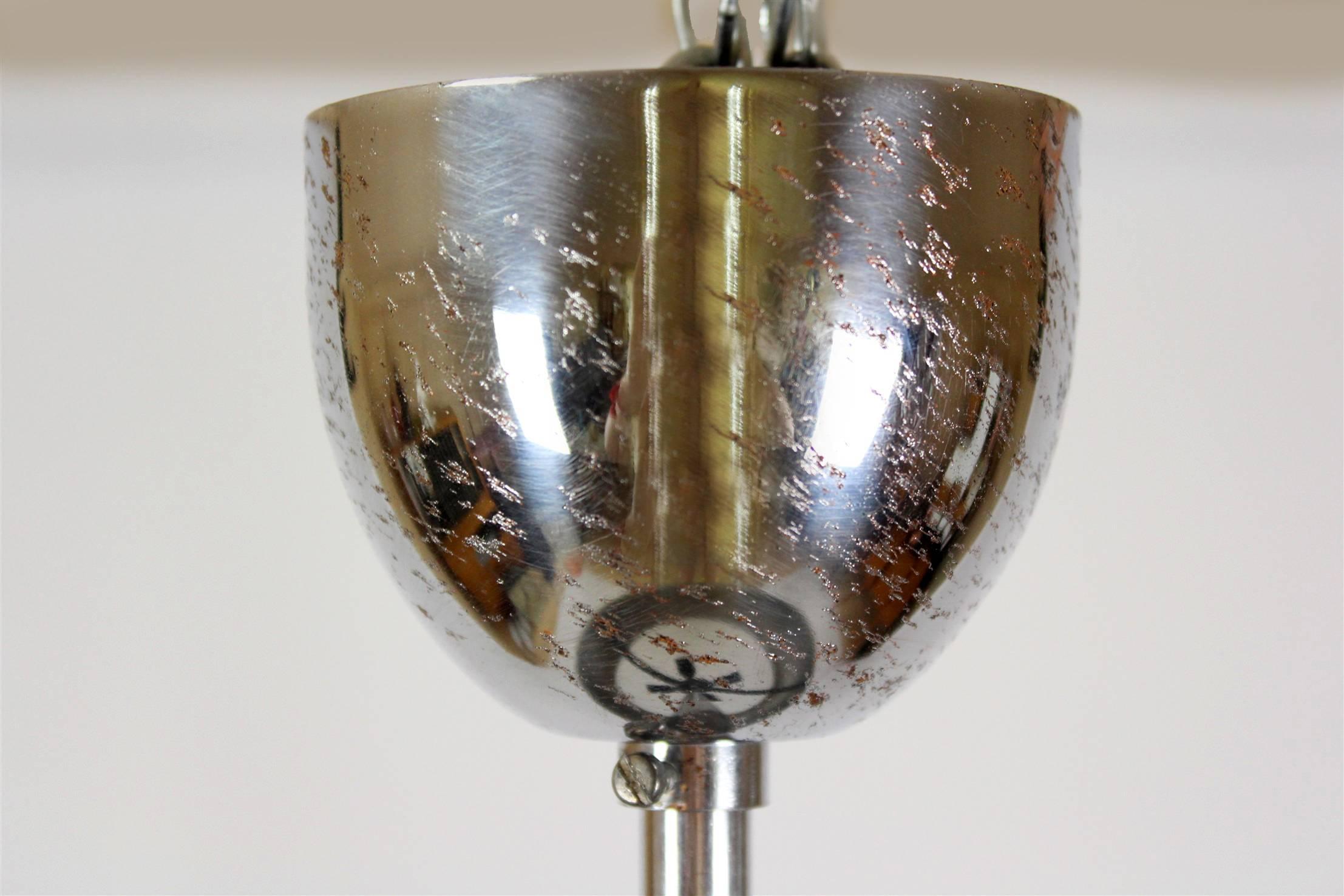 Glass Bauhaus Chromed UFO Pendant Lamp by Josef Hurka for Napako, 1930s