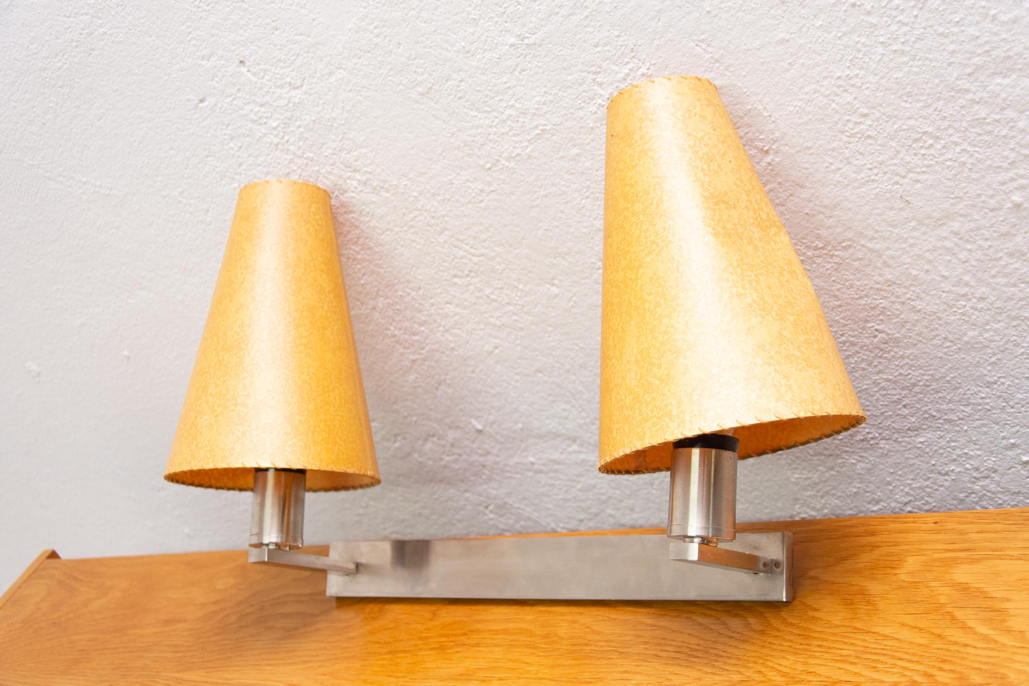 Bauhaus Chromed Wall Lamp with Two Lampshades by Vlastimil Brožek, Czechoslovaki For Sale 1