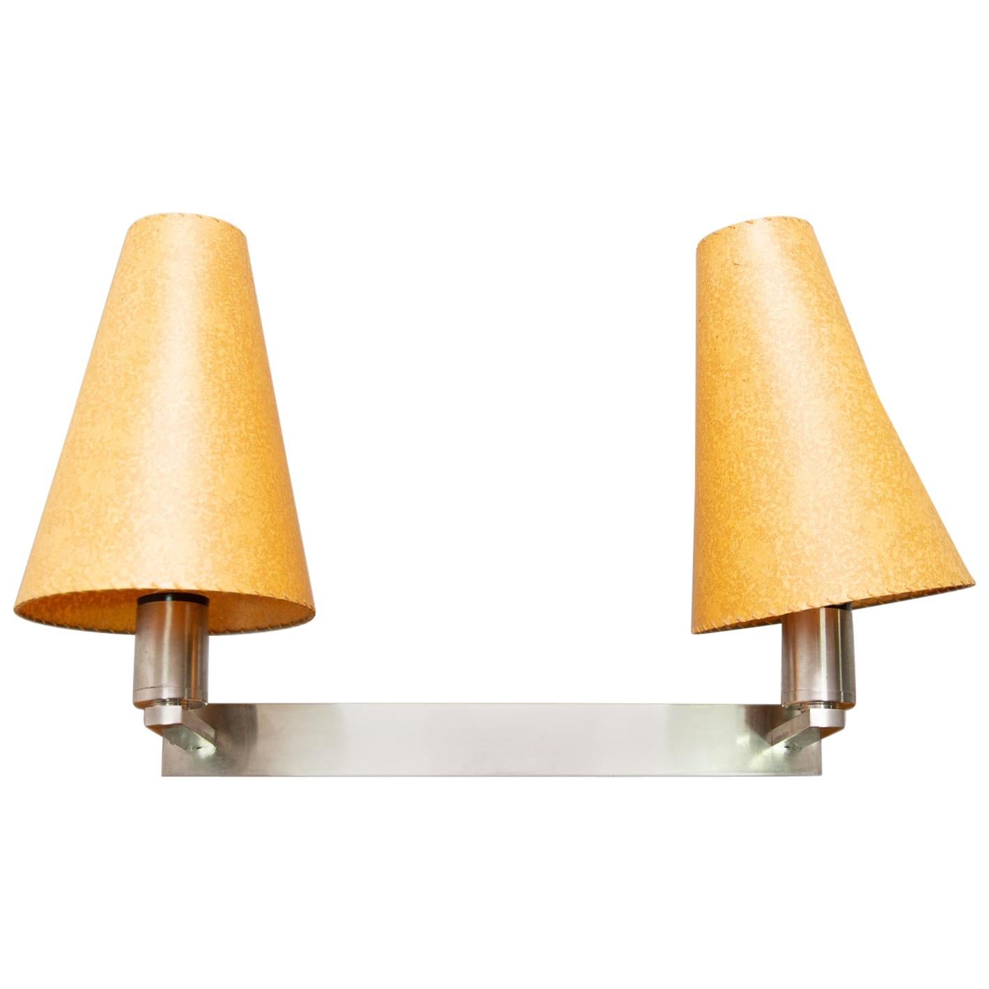 Bauhaus Chromed Wall Lamp with Two Lampshades by Vlastimil Brožek, Czechoslovaki For Sale