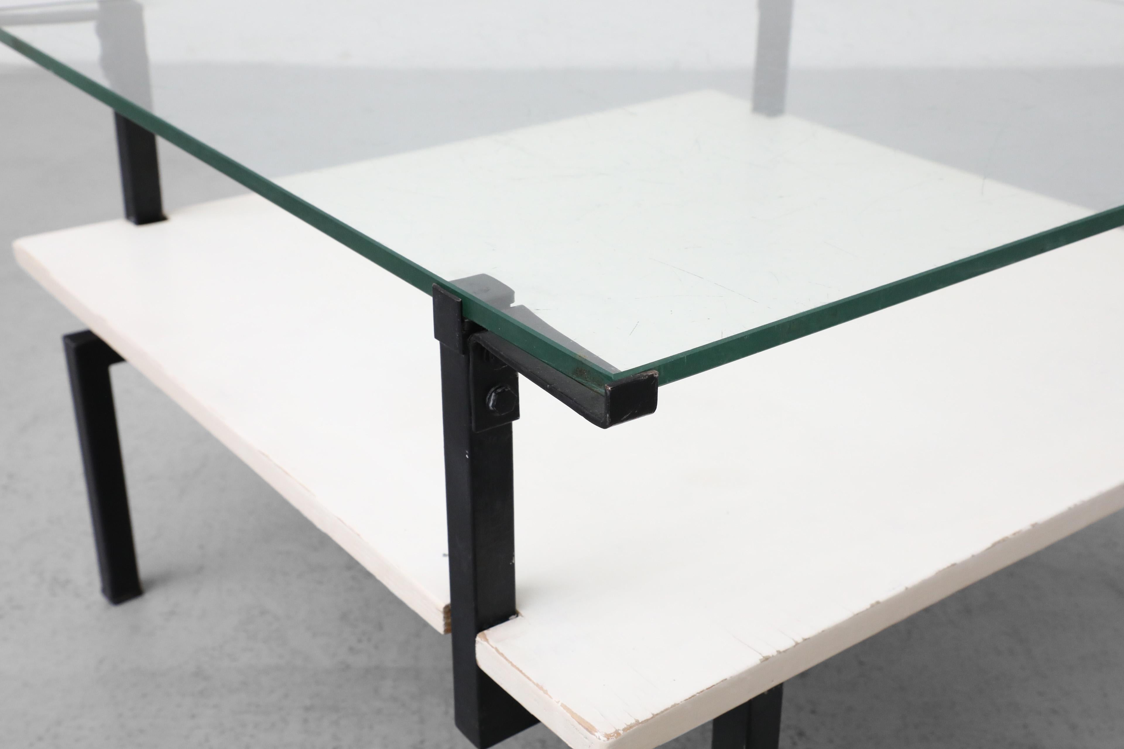 Bauhaus Coffee Table with Asymmetric Frame, Lower Shelf and Glass Top For Sale 4