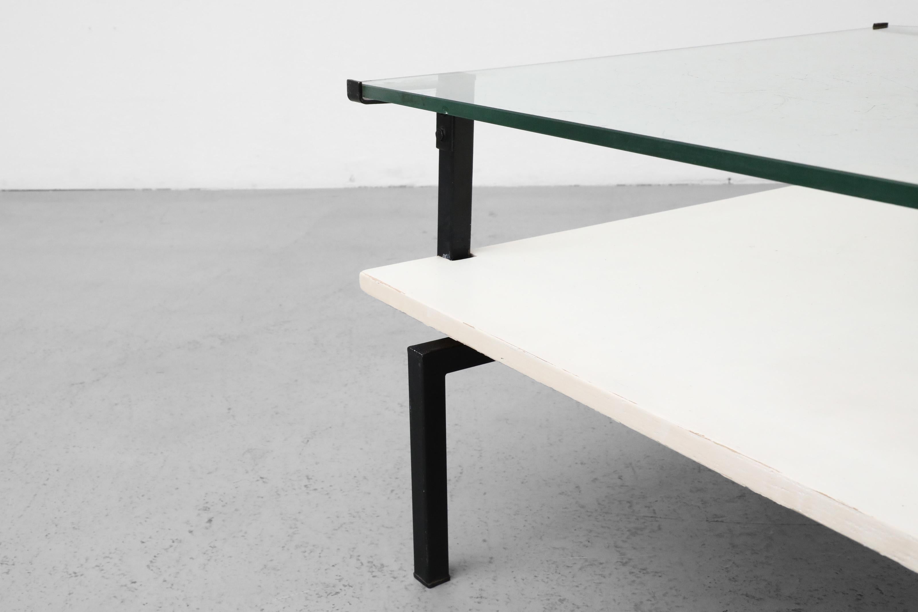 Bauhaus Coffee Table with Asymmetric Frame, Lower Shelf and Glass Top For Sale 6