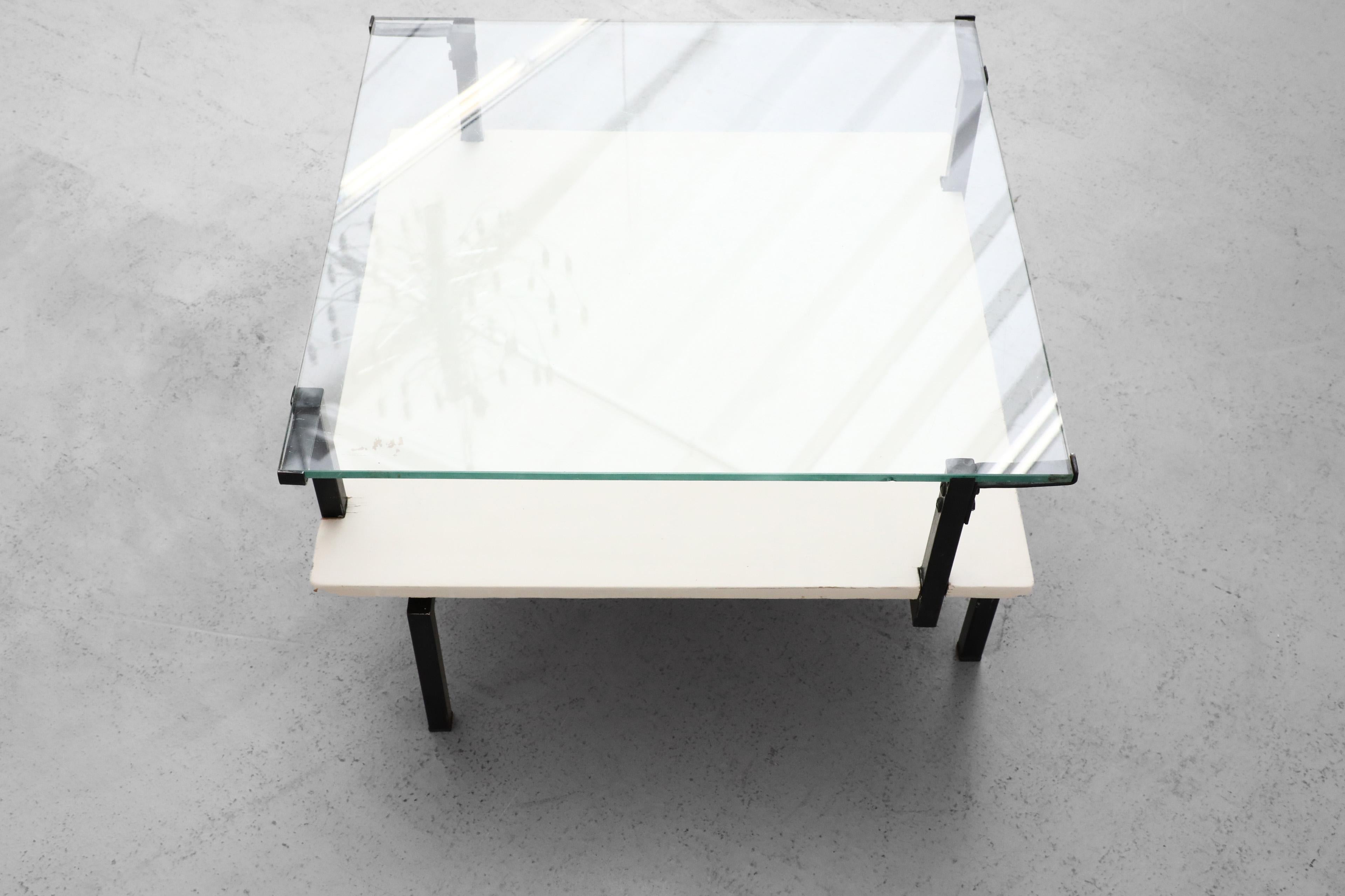 Bauhaus Coffee Table with Asymmetric Frame, Lower Shelf and Glass Top For Sale 8