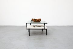 Bauhaus Coffee Table with Asymmetric Frame, Lower Shelf and Glass Top