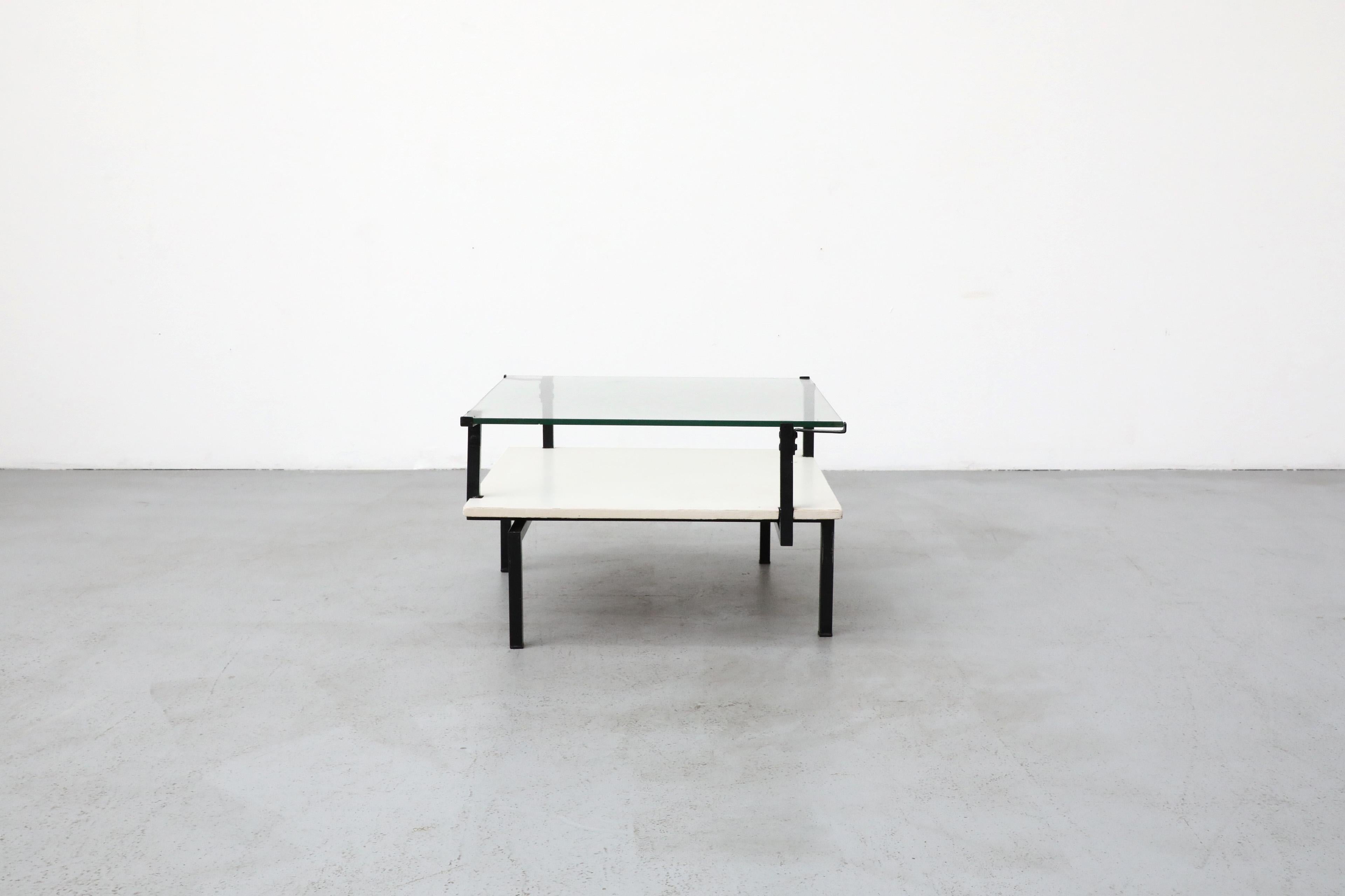 Bauhaus Coffee Table with Asymmetric Frame, Lower Shelf and Glass Top In Good Condition For Sale In Los Angeles, CA
