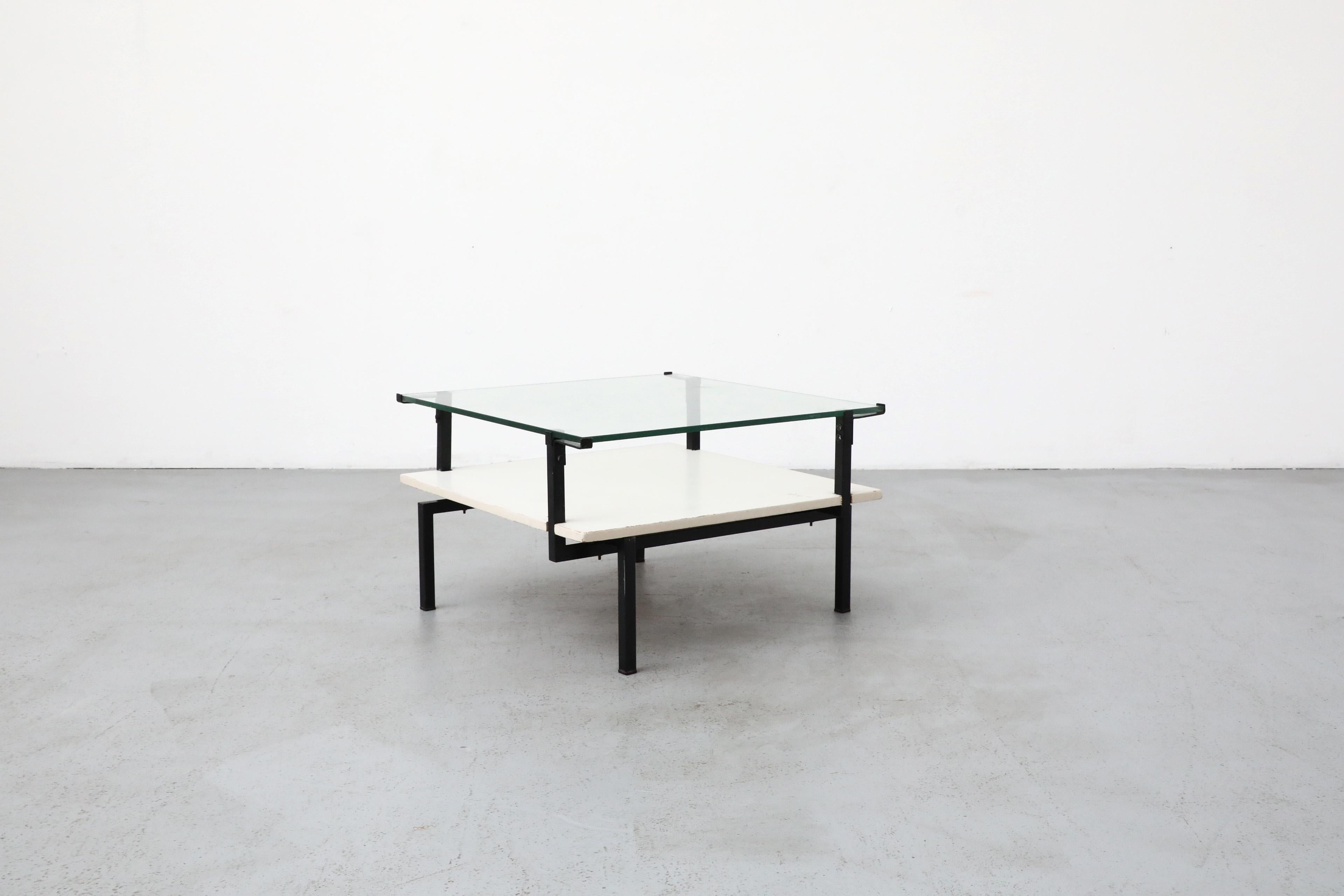 20th Century Bauhaus Coffee Table with Asymmetric Frame, Lower Shelf and Glass Top For Sale