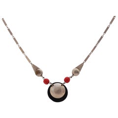 Bauhaus Collier in Chrome and Galalith by Jakob Bengel, around 1920/30