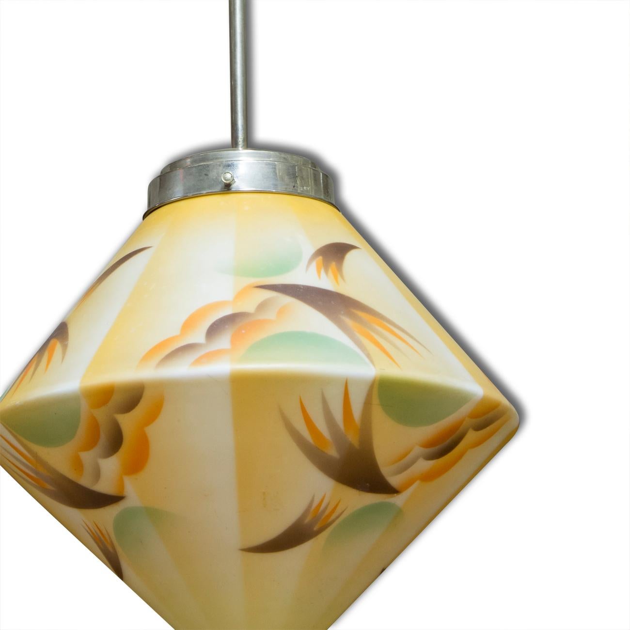 Opaline Glass Bauhaus Colorfull Pendant Lamp, 1930s, Middle Europe