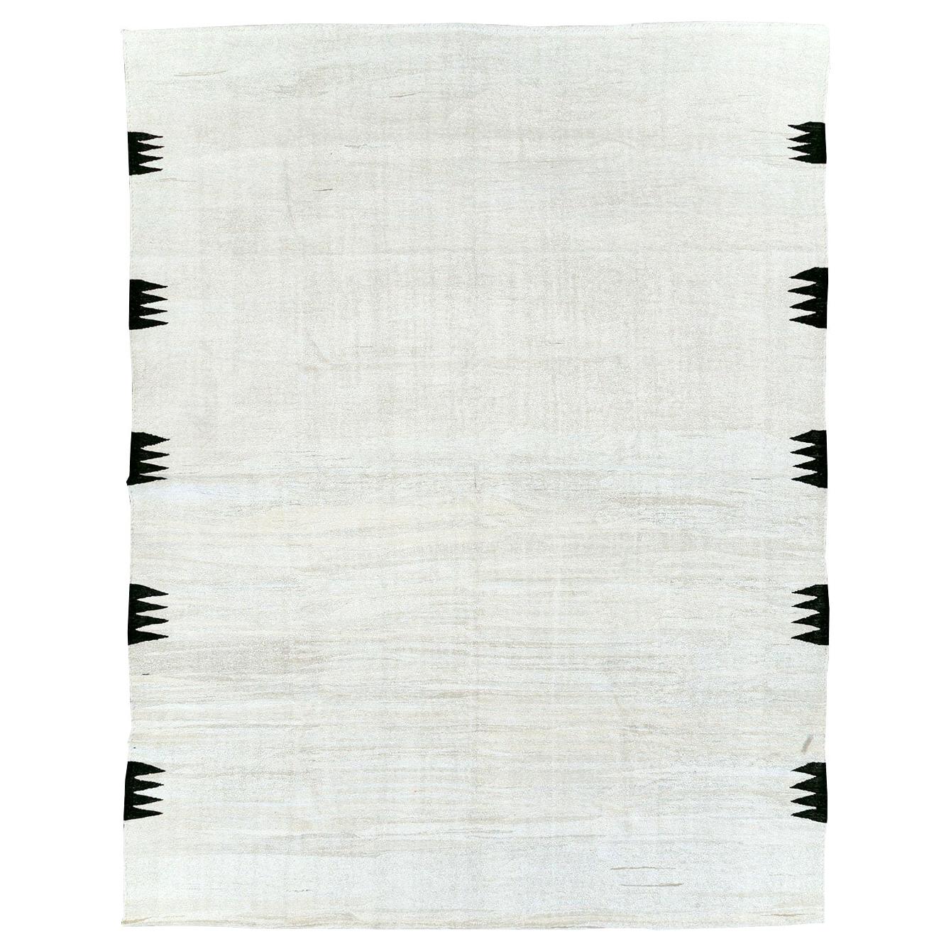 Bauhaus Contemporary Turkish Flatweave Kilim Room Size Carpet in White and Black For Sale