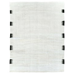 Tapis Kilim turc contemporain Bauhaus à tissage plat de taille normale en blanc et noir