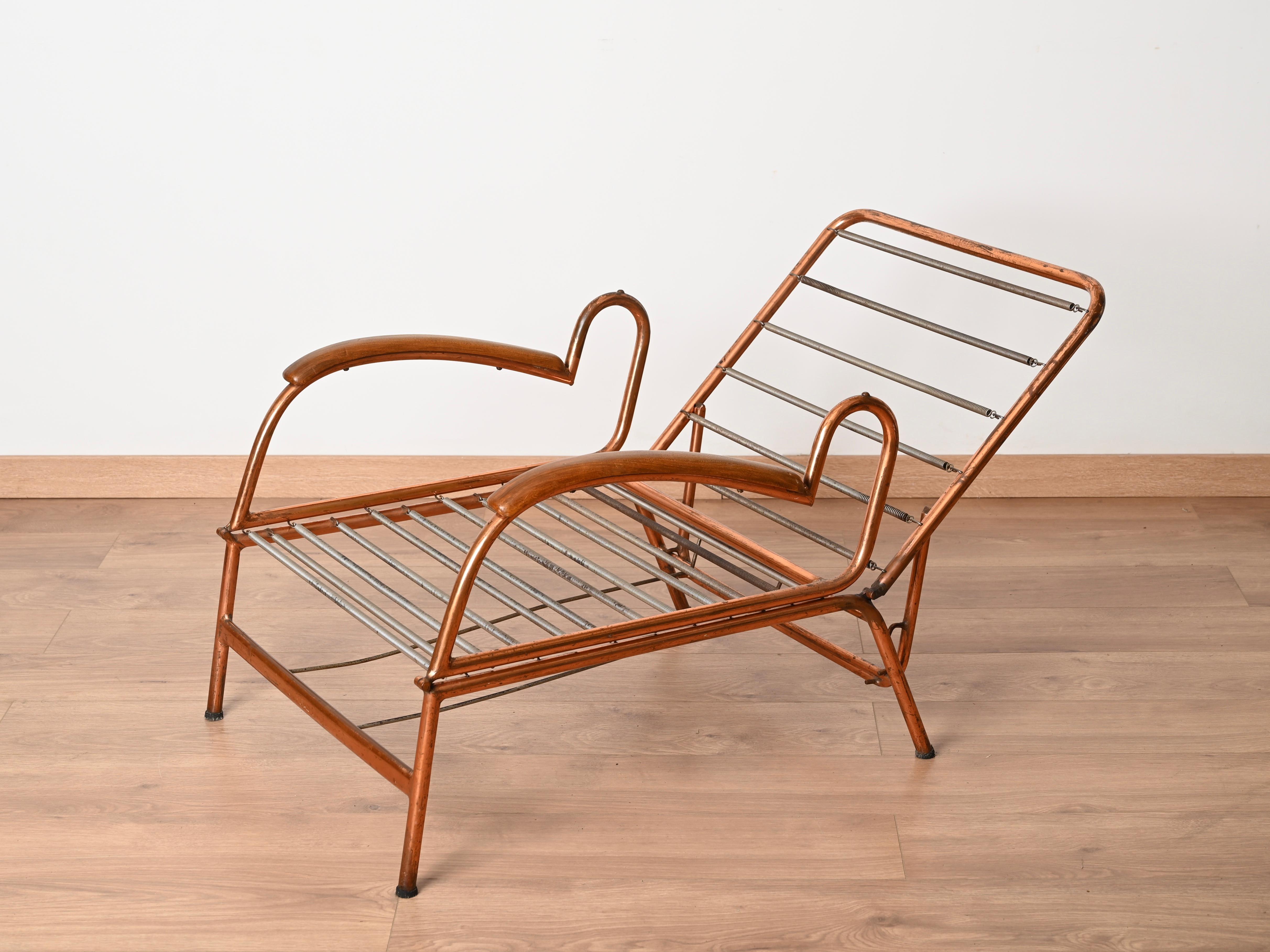 German Bauhaus Copper and Walnut Adjustable Bed Armchair, Marcel Breuer, 1930s