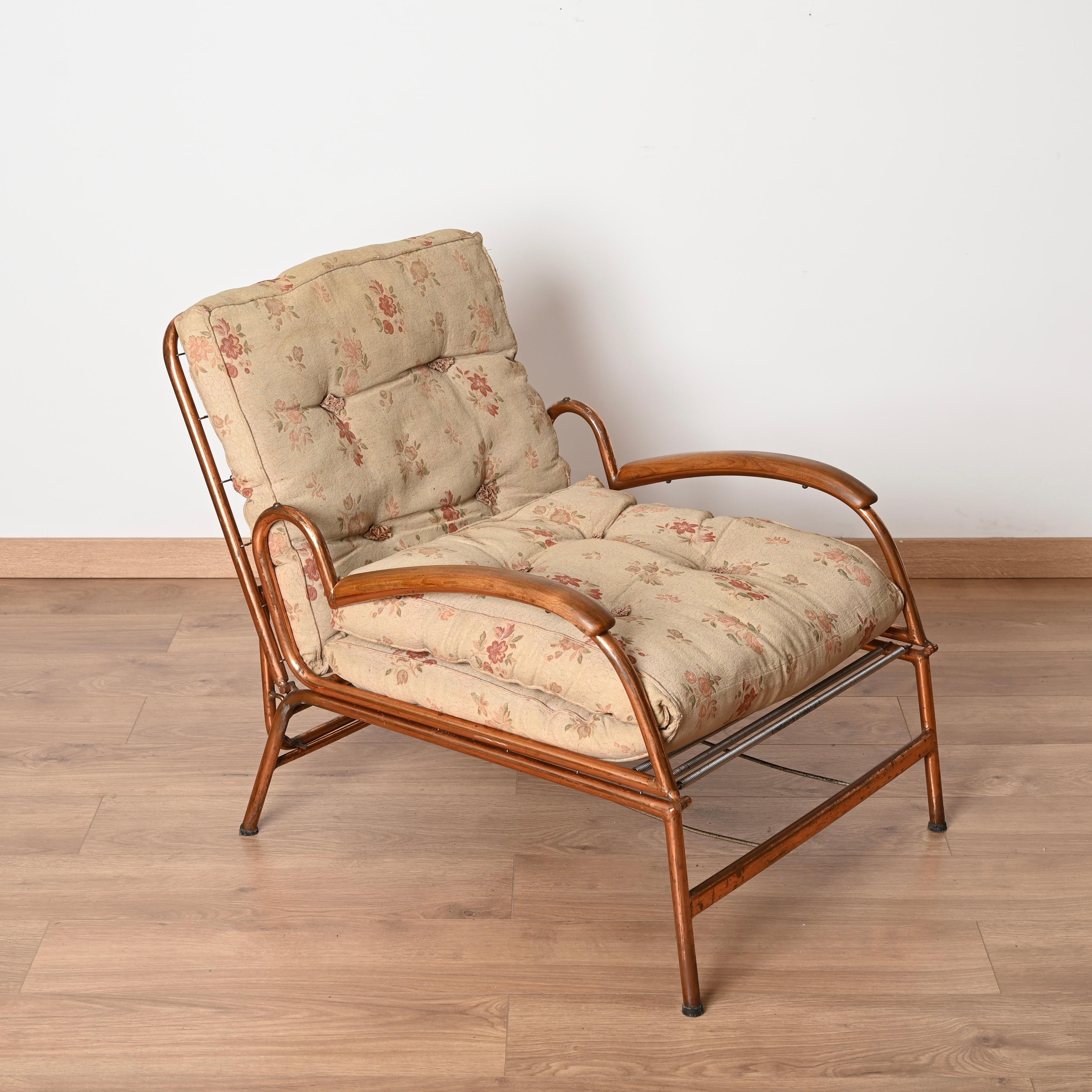 Mid-20th Century Bauhaus Copper and Walnut Adjustable Bed Armchair, Marcel Breuer, 1930s