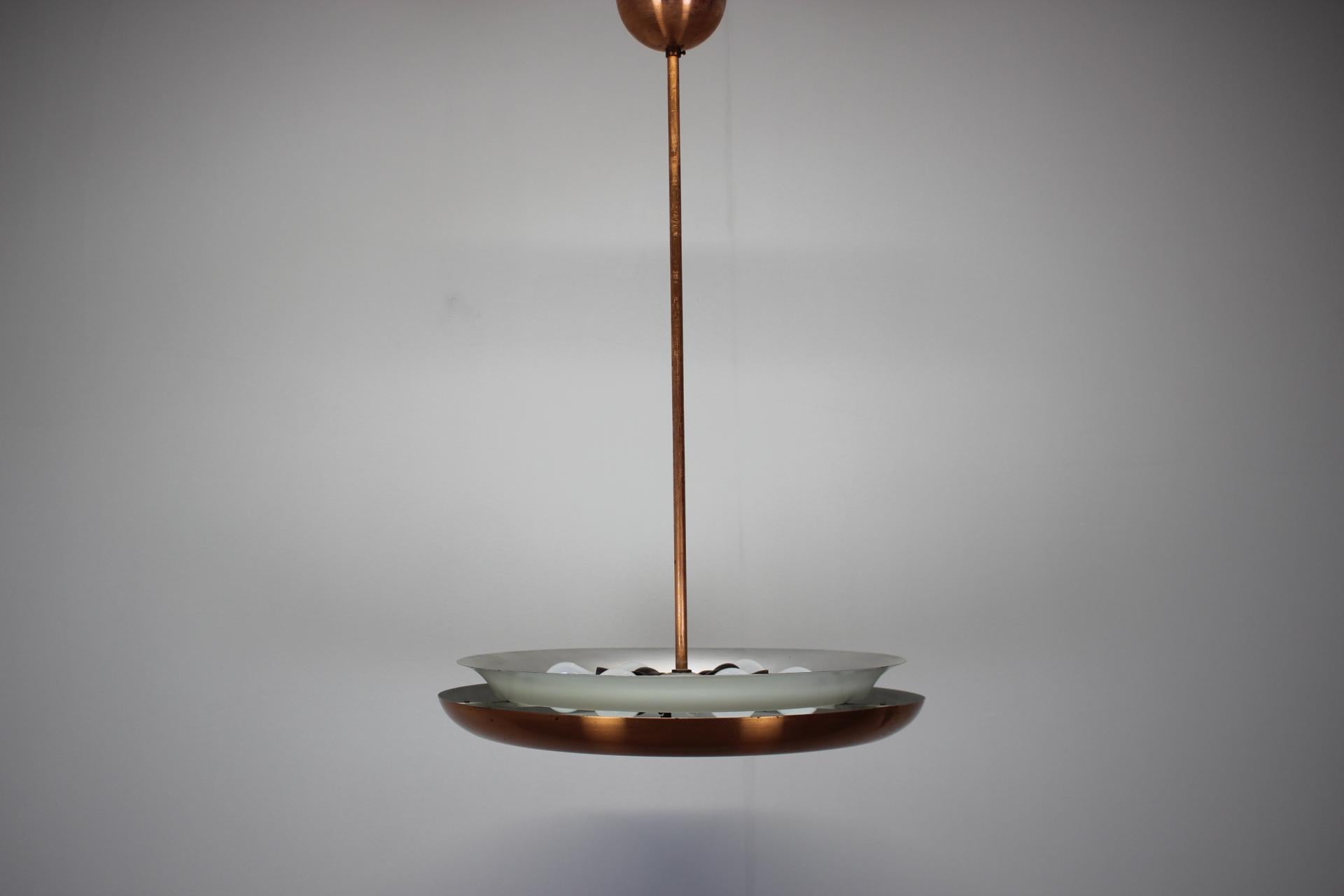 Art Déco Lampadario in rame Bauhaus UFO di Josef Hurka, Cecoslovacchia, anni '30 in vendita
