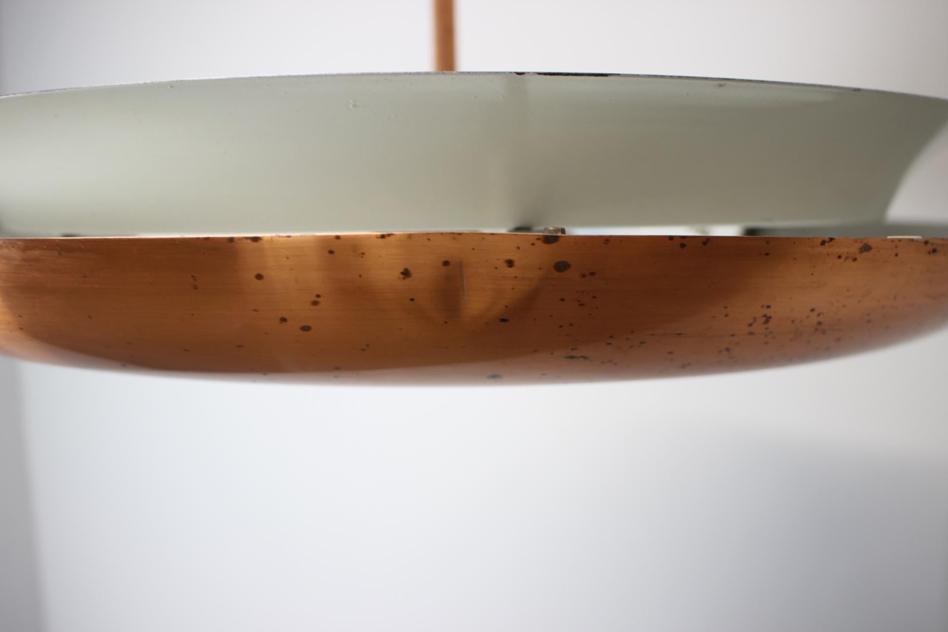 Metà XX secolo Lampadario in rame Bauhaus UFO di Josef Hurka, Cecoslovacchia, anni '30 in vendita