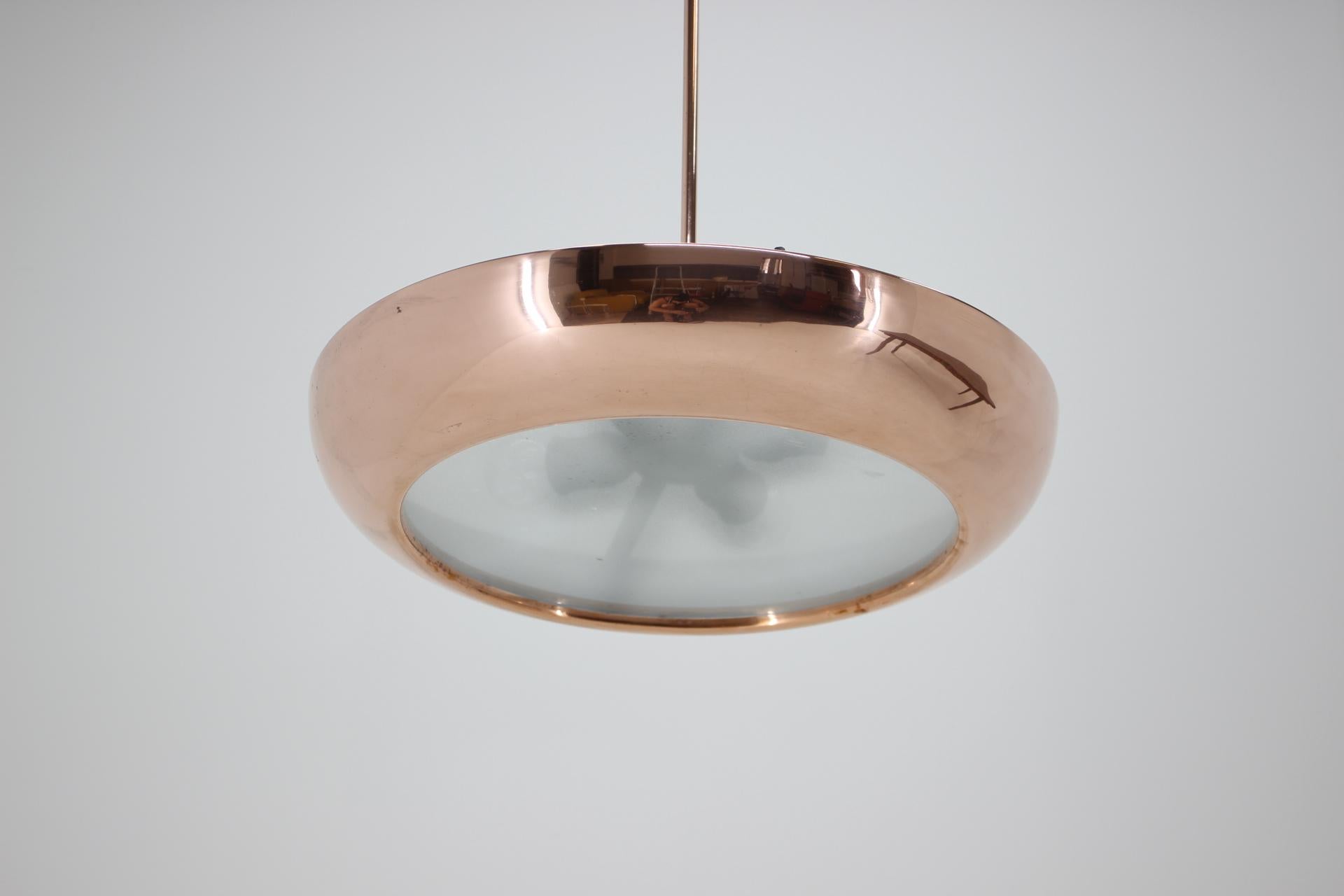 Czech Bauhaus Copper Pendant Lamp by Josef Hurka for Napako