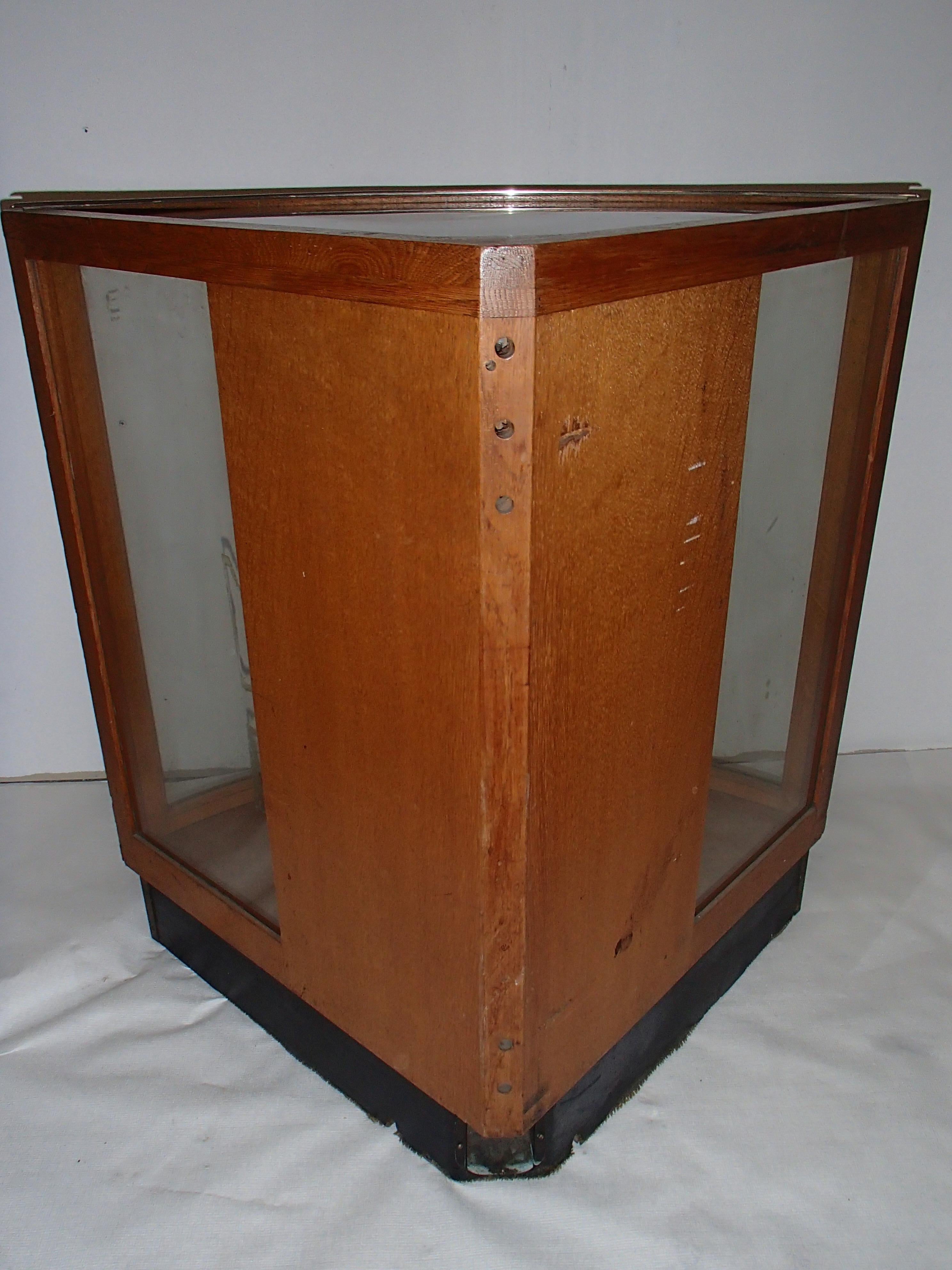 Bauhaus Corner Vitrine Oak with 2 Glass Shelves and Light For Sale 4