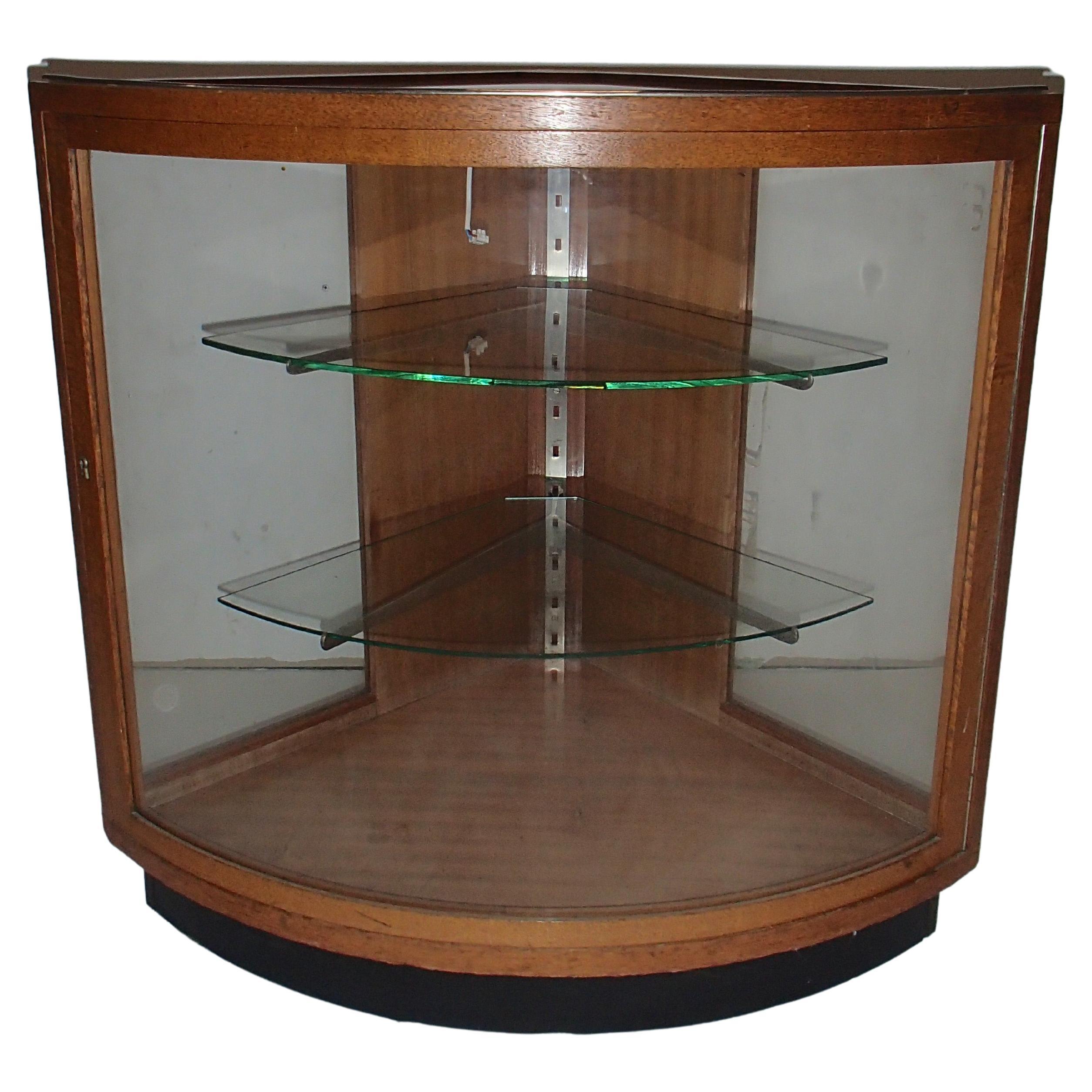 Bauhaus Corner Vitrine Oak with 2 Glass Shelves and Light For Sale
