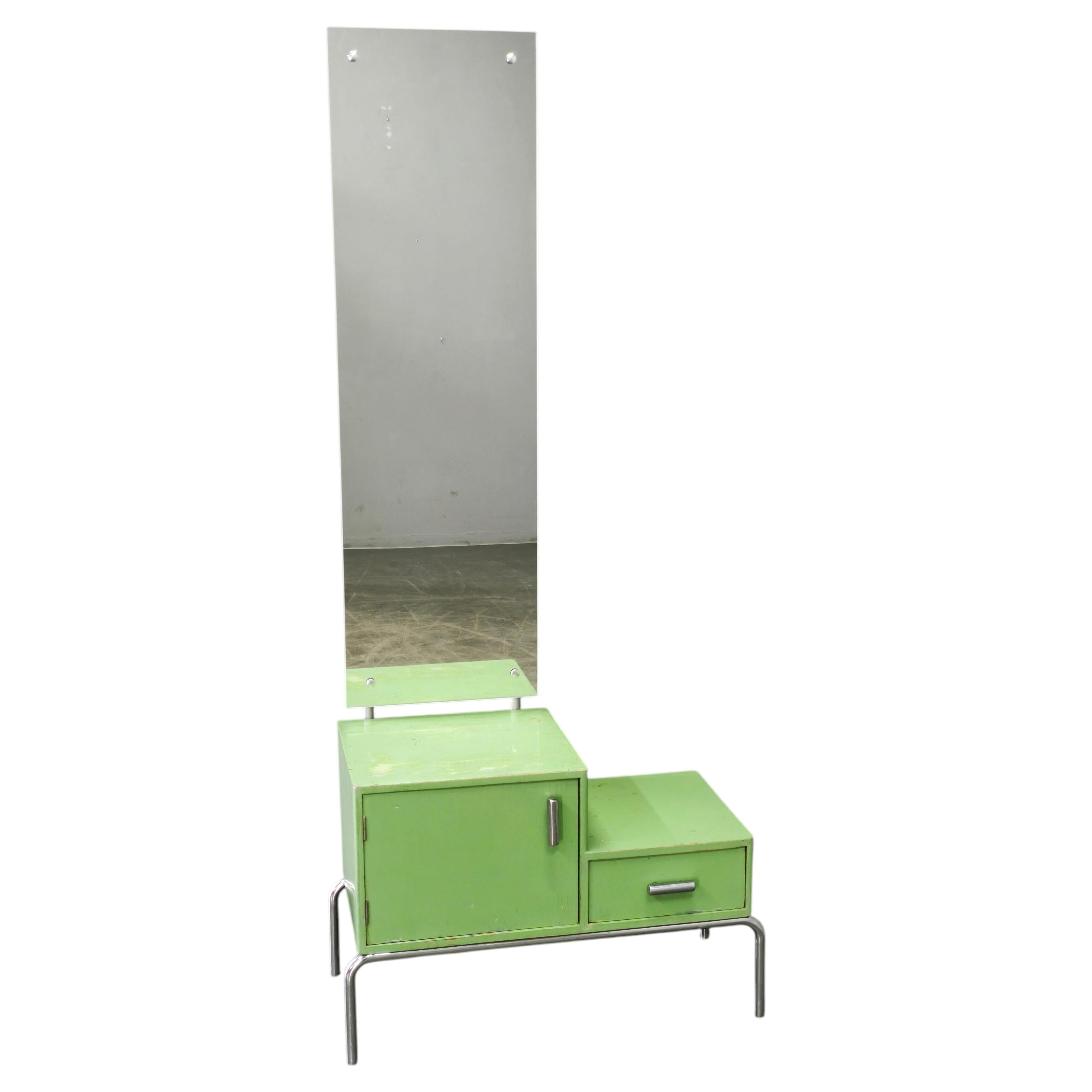 Bauhaus Czech Green Vanity Table with Mirror and Chrome Frame, 1930