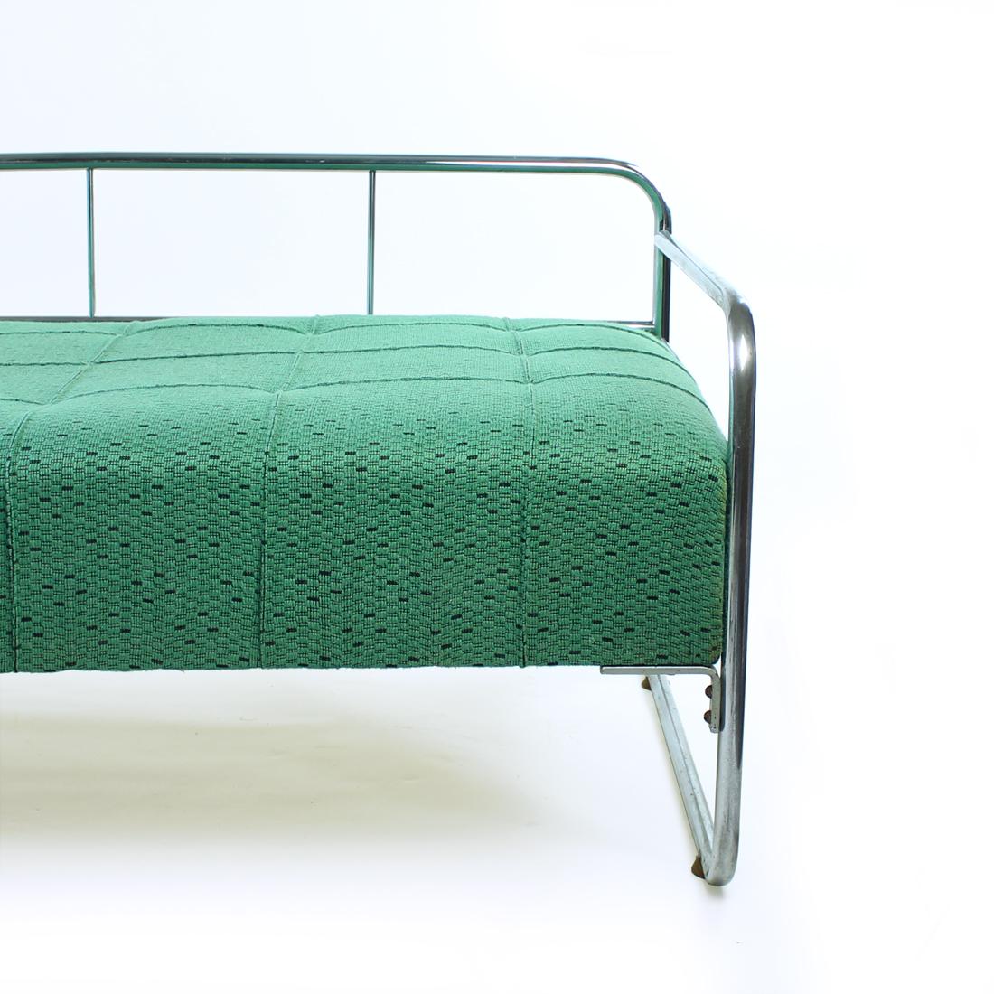Beautiful, original daybed, or a bed from Czechoslovakia. Produced in a Bauhaus era of 1940s in an elegant chrome metal pipes. The frame has elegantly designed sides and back with typical design of the era. The cushion/mattrace is original. The