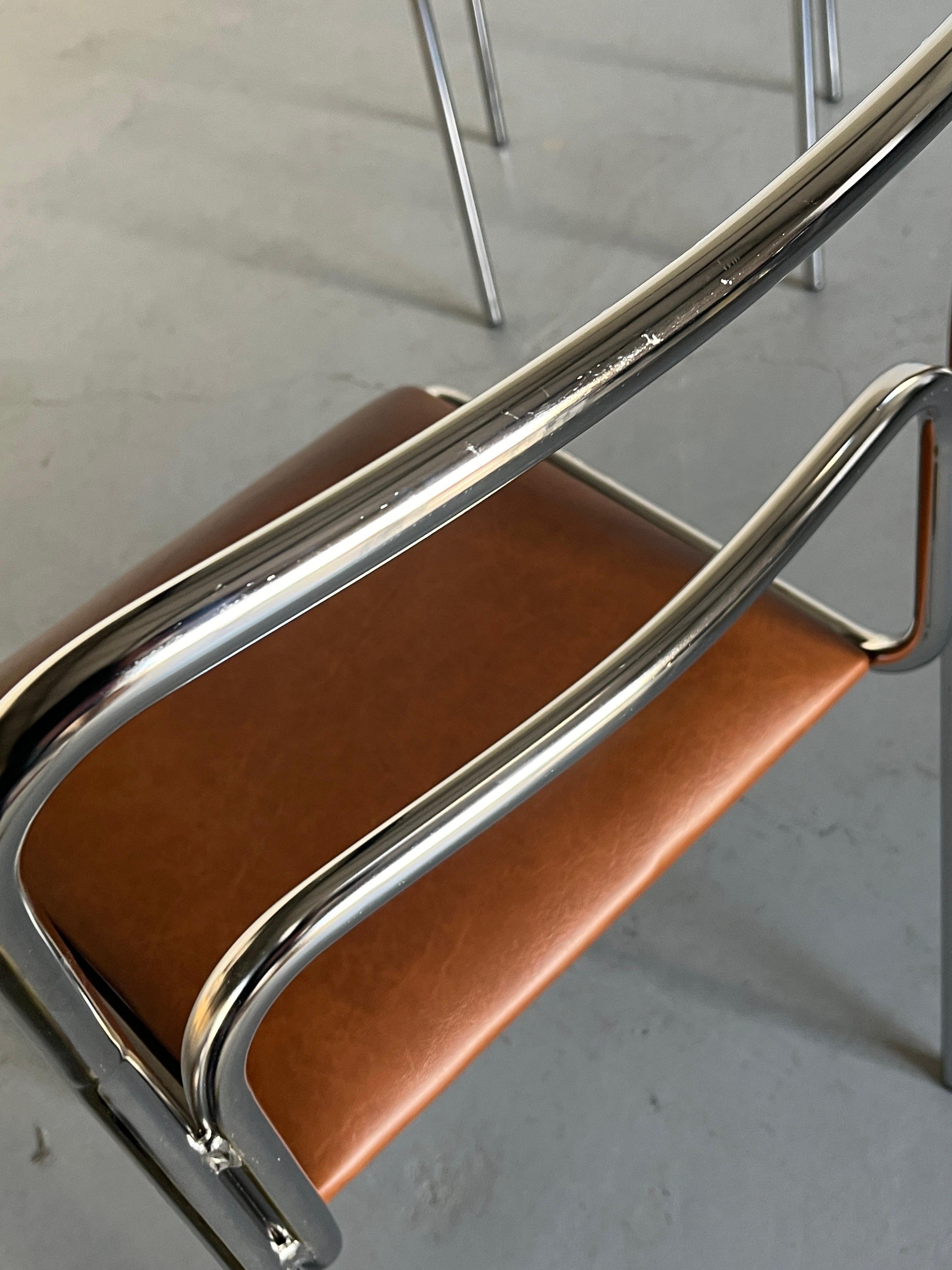 Bauhaus Design Chairs in Chrome Tubular Steel and Brown Faux Leather, 1980s For Sale 6