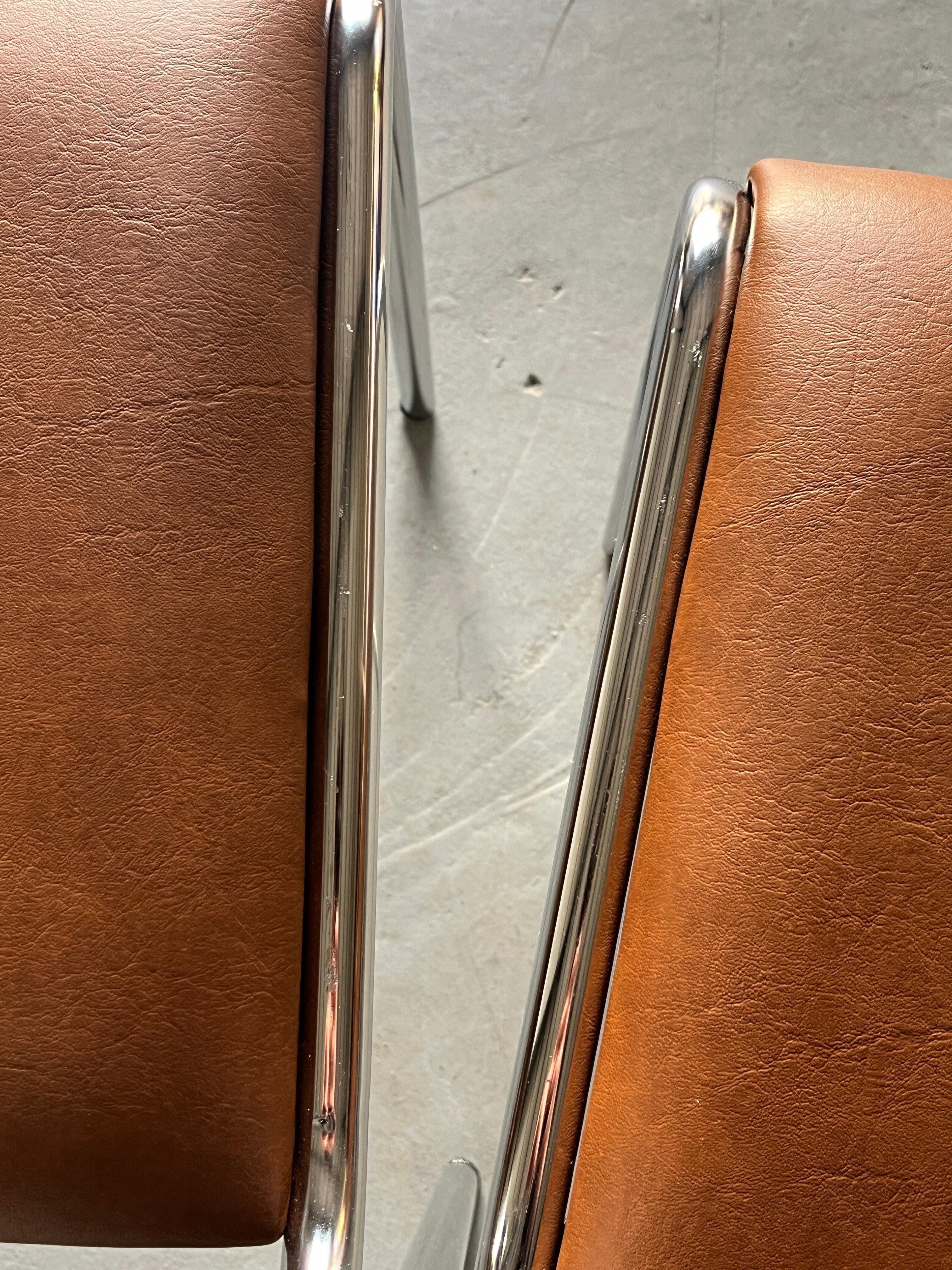 Bauhaus Design Chairs in Chrome Tubular Steel and Brown Faux Leather, 1980s For Sale 7