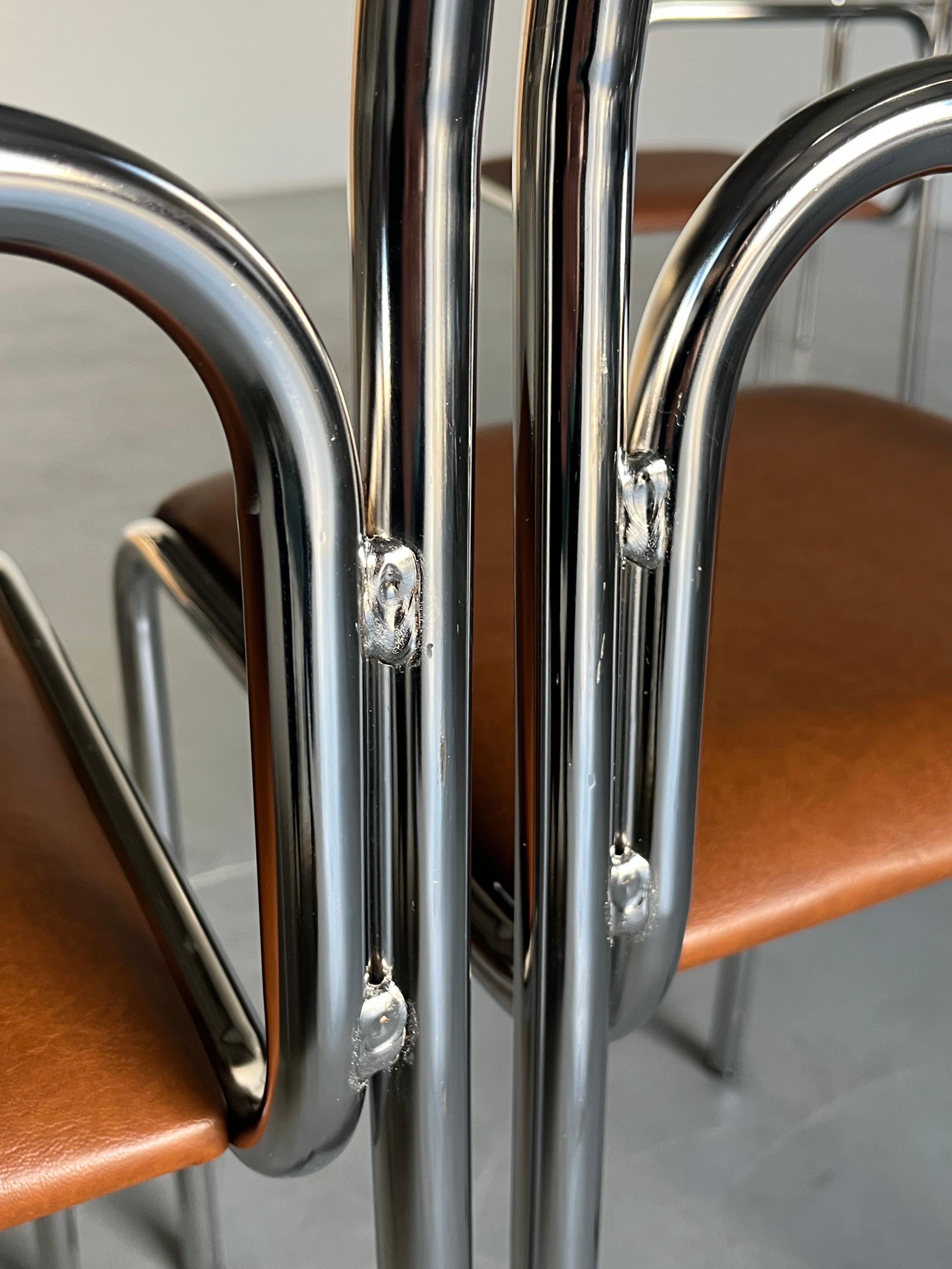 Bauhaus Design Chairs in Chrome Tubular Steel and Brown Faux Leather, 1980s For Sale 8