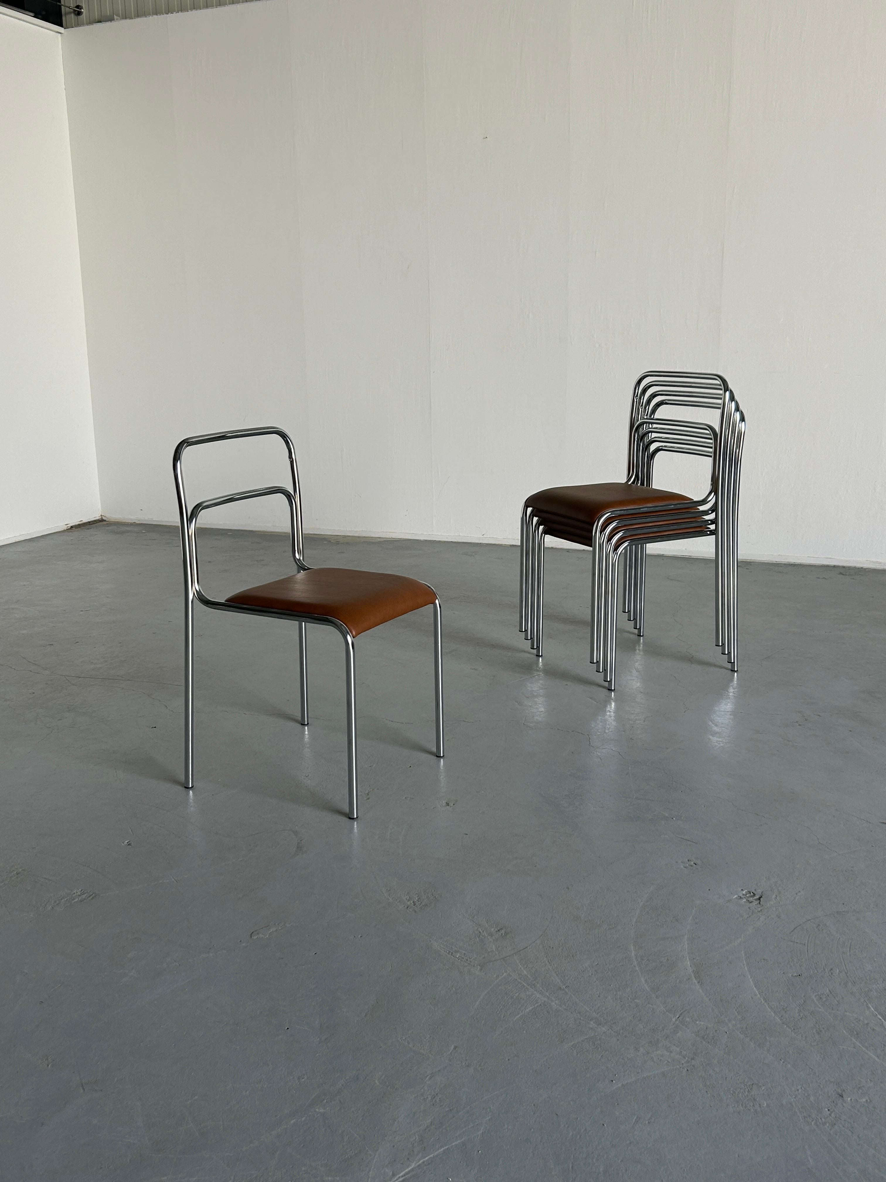 Bauhaus Design Chairs in Chrome Tubular Steel and Brown Faux Leather, 1980s For Sale 2