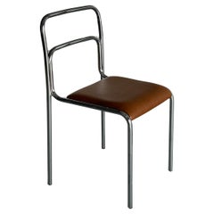 Bauhaus Design Chairs in Chrome Tubular Steel and Brown Faux Leather, 1980s