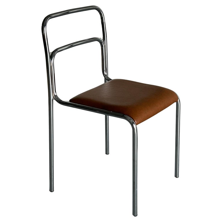 Bauhaus Design Chairs in Chrome Tubular Steel and Brown Faux