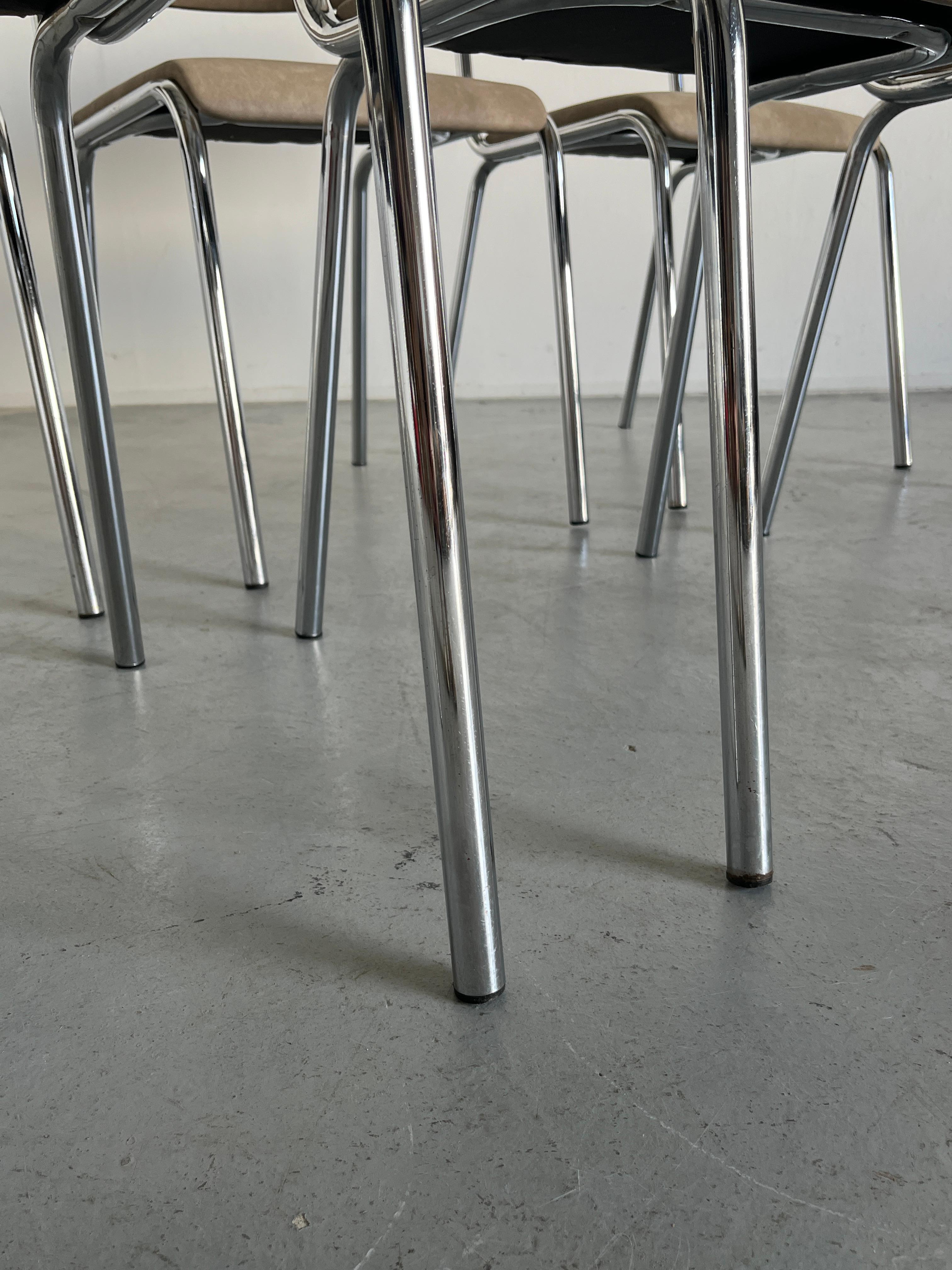 Bauhaus Design Chrome Tubular Steel and Beige Faux Leather Dining Chairs, 1980s 6