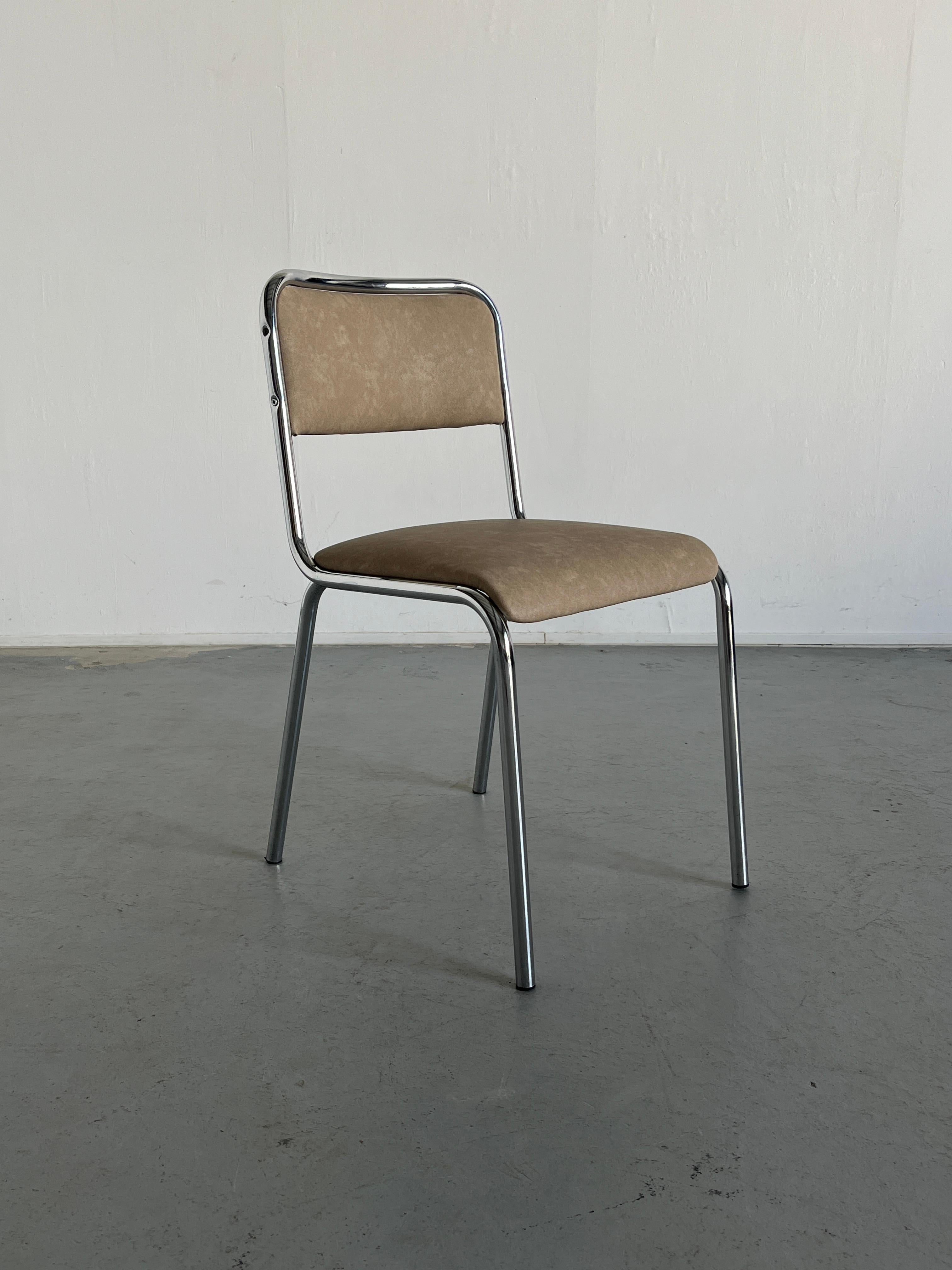 Bauhaus Design Chrome Tubular Steel and Beige Faux Leather Dining Chairs, 1980s 7