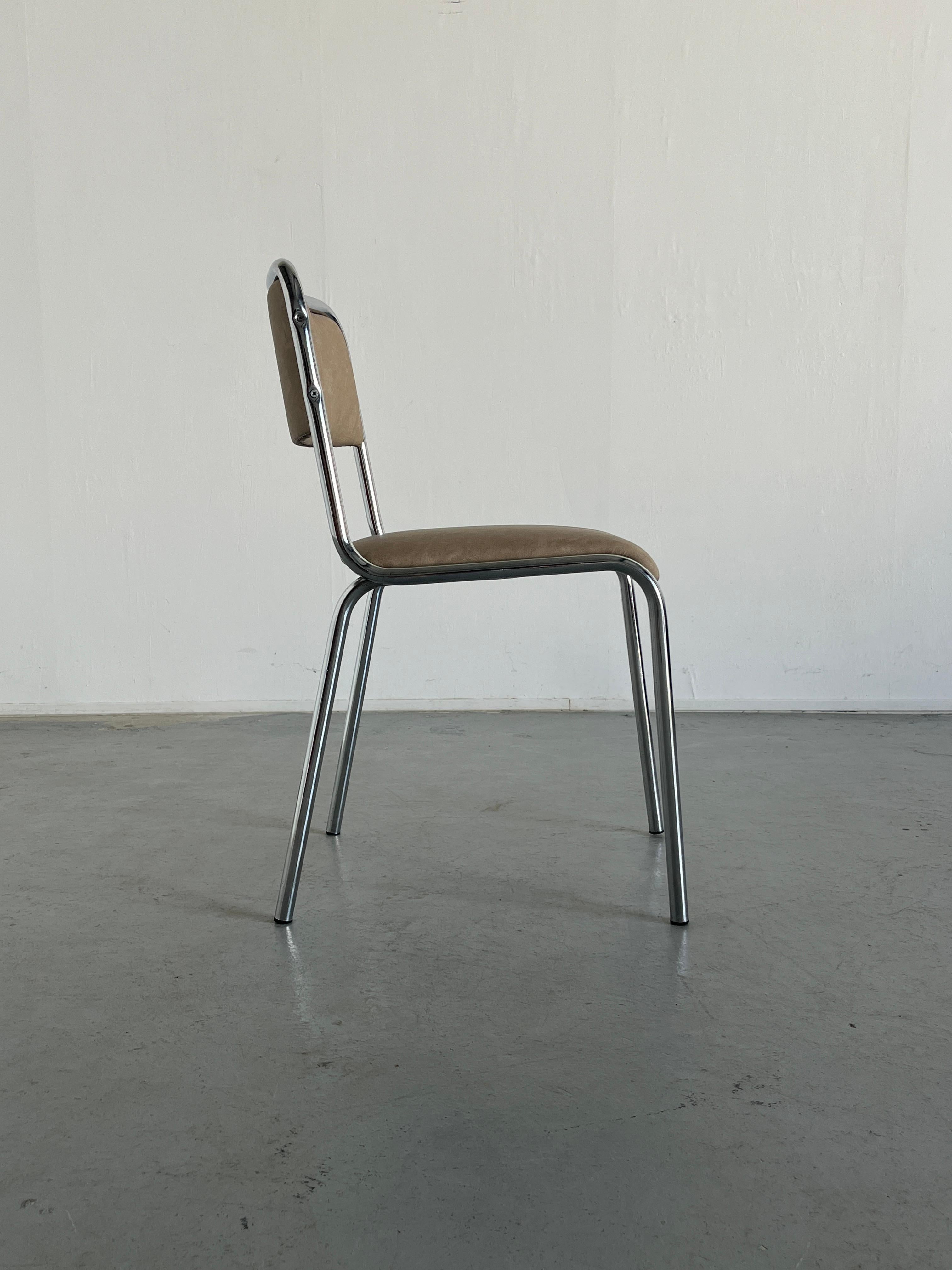 Bauhaus Design Chrome Tubular Steel and Beige Faux Leather Dining Chairs, 1980s 8