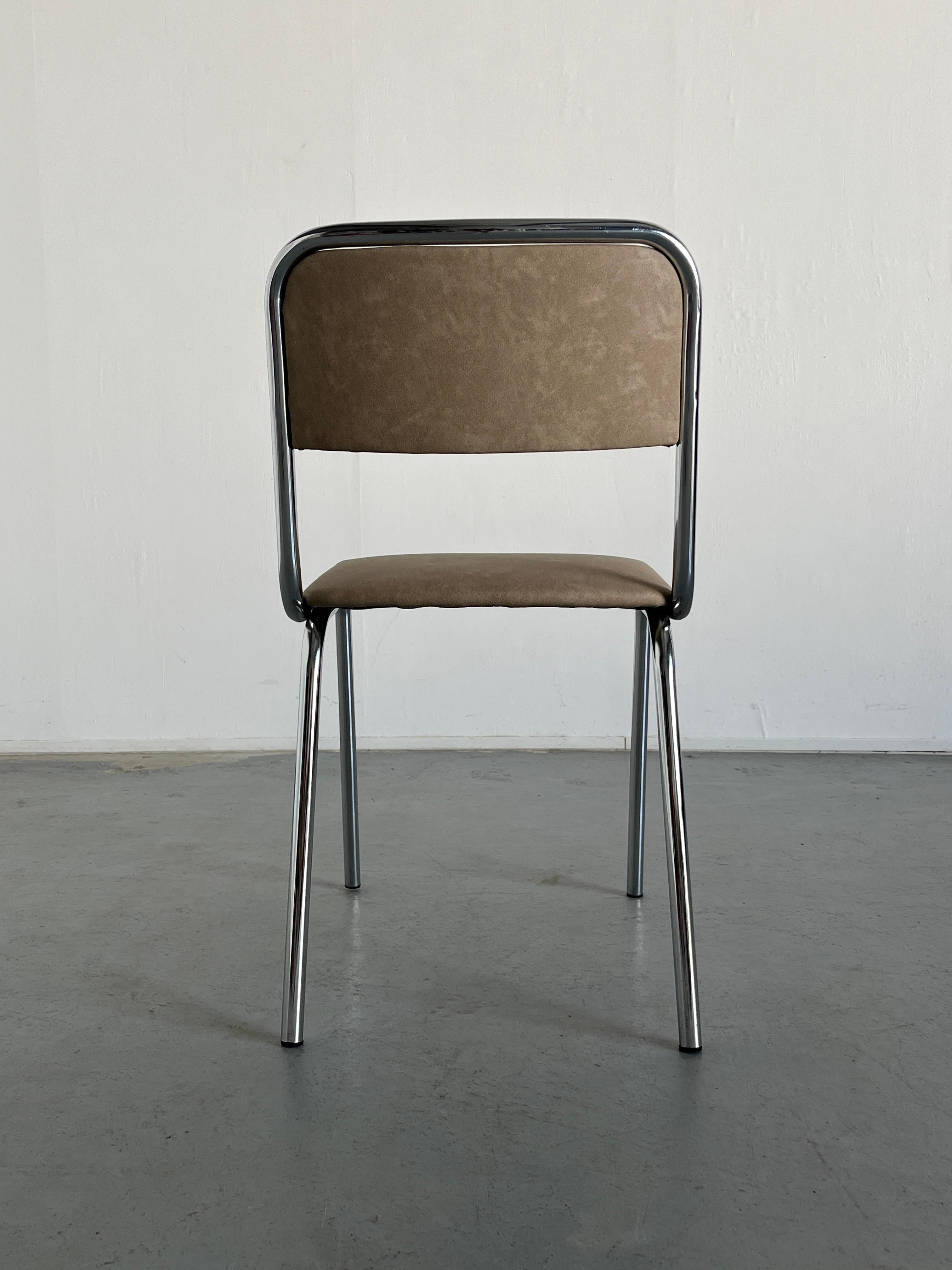 Bauhaus Design Chrome Tubular Steel and Beige Faux Leather Dining Chairs, 1980s 9