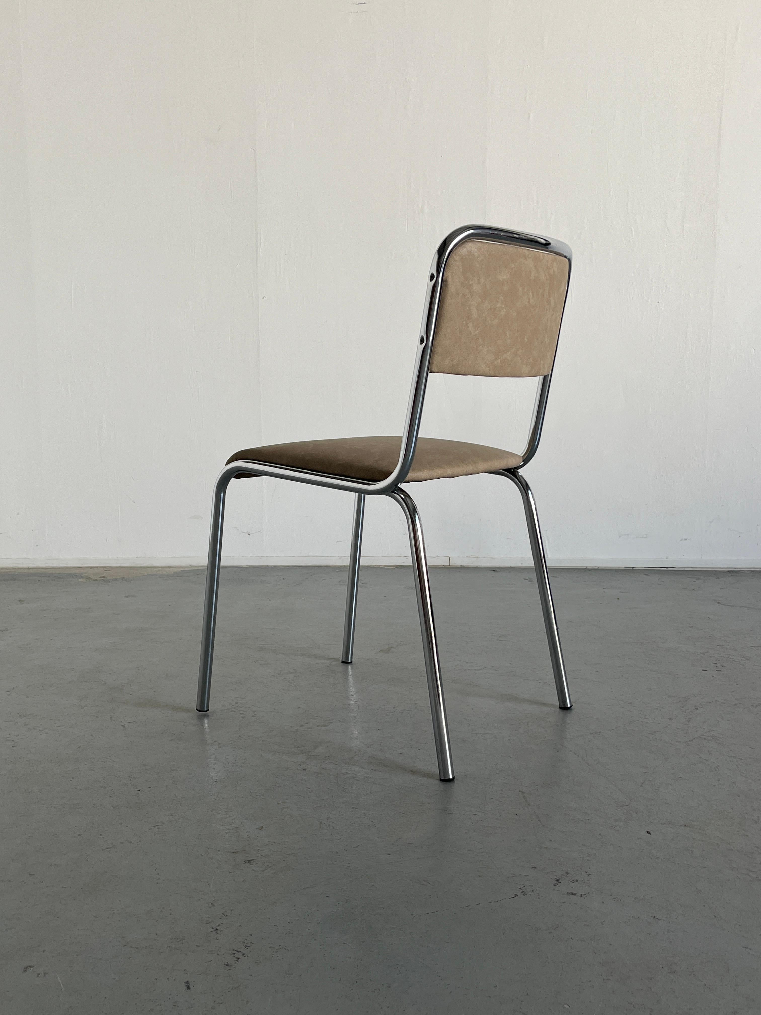 Bauhaus Design Chrome Tubular Steel and Beige Faux Leather Dining Chairs, 1980s 10