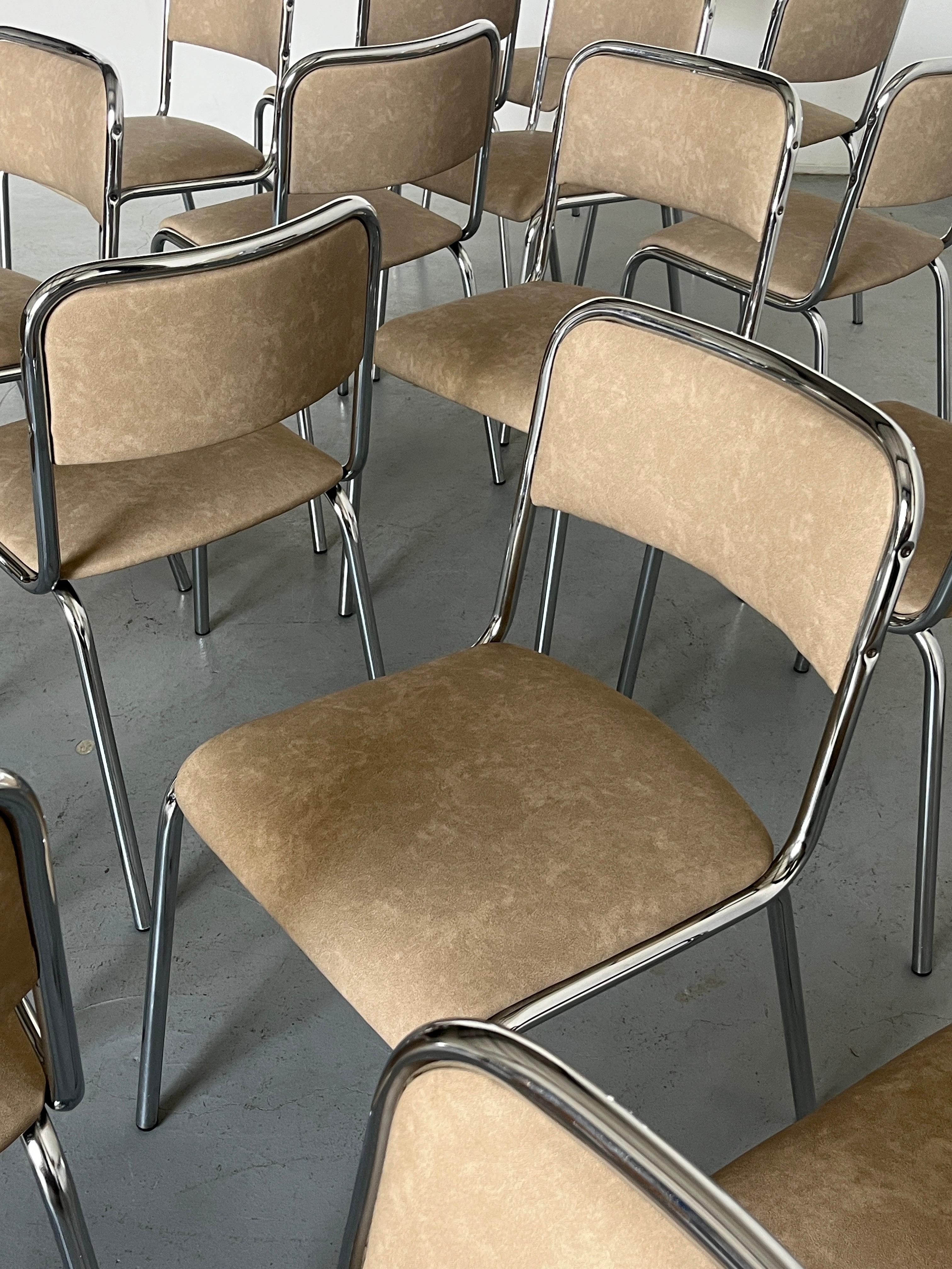 Bauhaus Design Chrome Tubular Steel and Beige Faux Leather Dining Chairs, 1980s 2