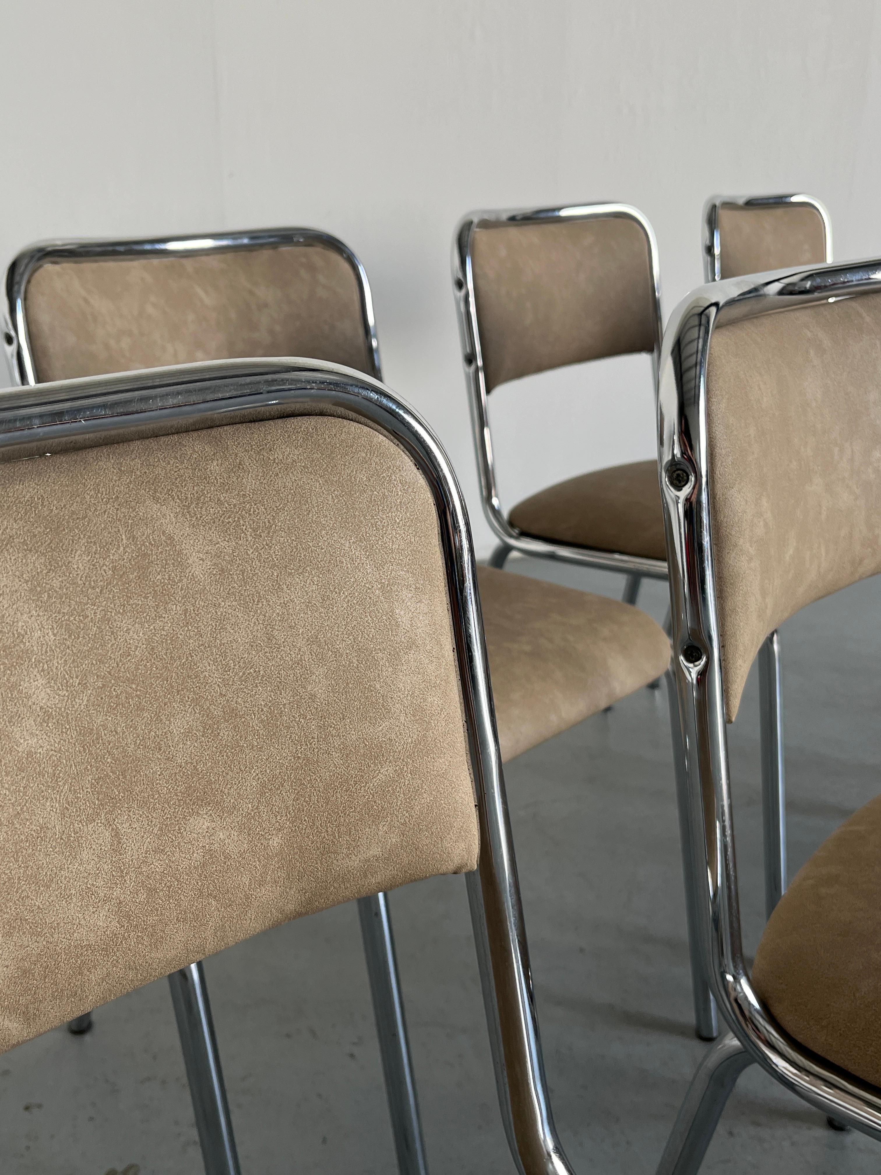 Bauhaus Design Chrome Tubular Steel and Beige Faux Leather Dining Chairs, 1980s 4