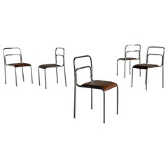 Chaises de salle à manger Bauhaus Design en acier tubulaire chromé et faux cuir Brown, années 1980
