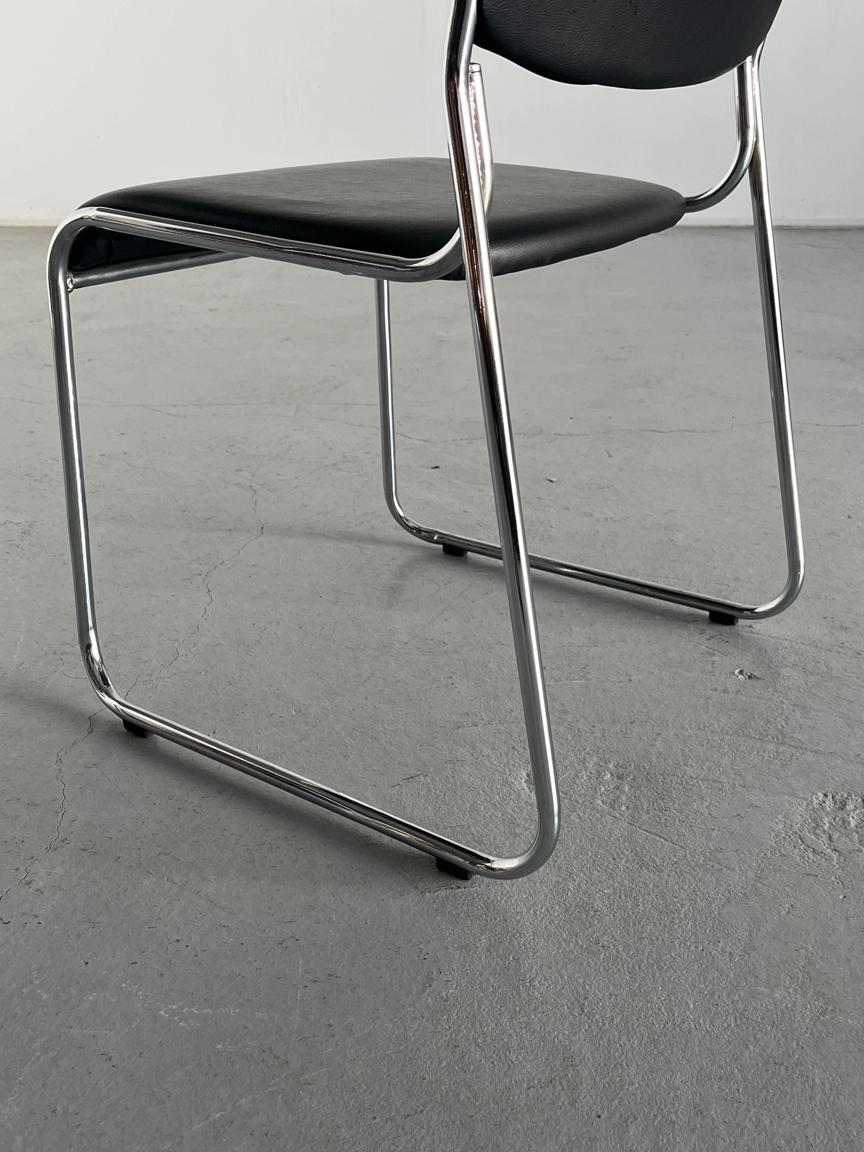 Bauhaus Design Chromed Steel and Black Faux Leather Dining Chair, 1990s Italy 5