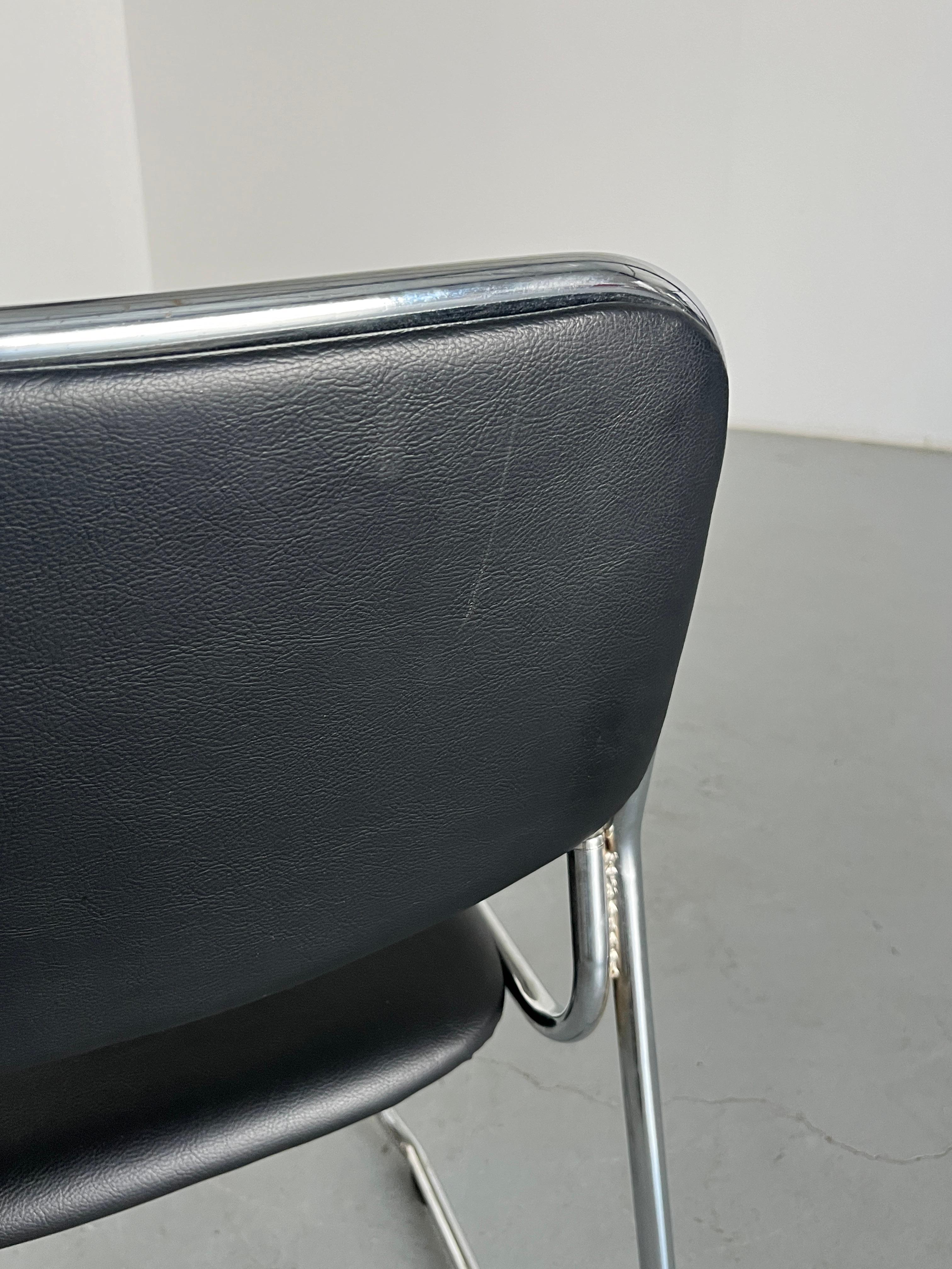 Bauhaus Design Chromed Steel and Black Faux Leather Dining Chair, 1990s Italy 6