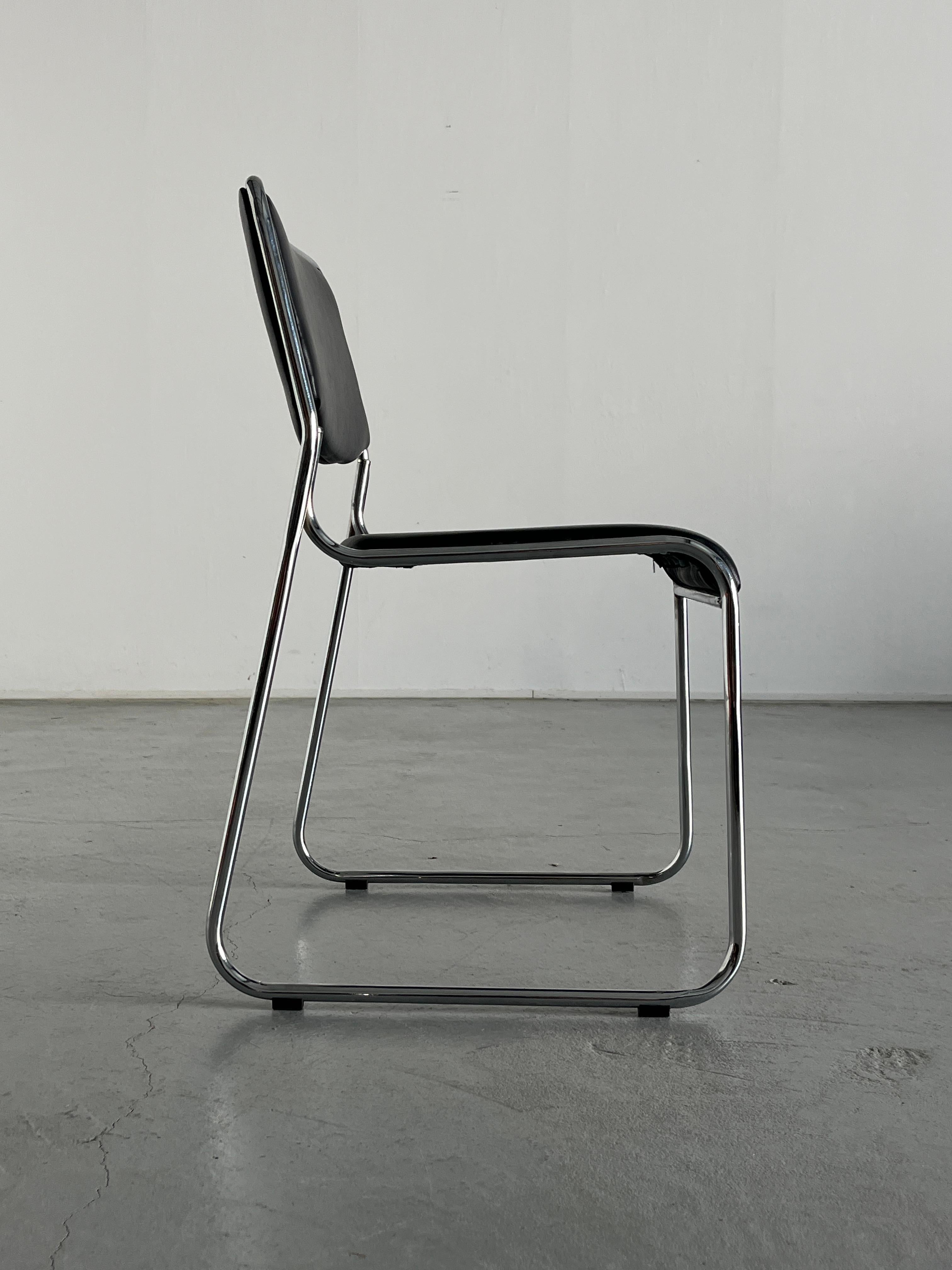 Bauhaus Design Chromed Steel and Black Faux Leather Dining Chair, 1990s Italy In Good Condition In Zagreb, HR