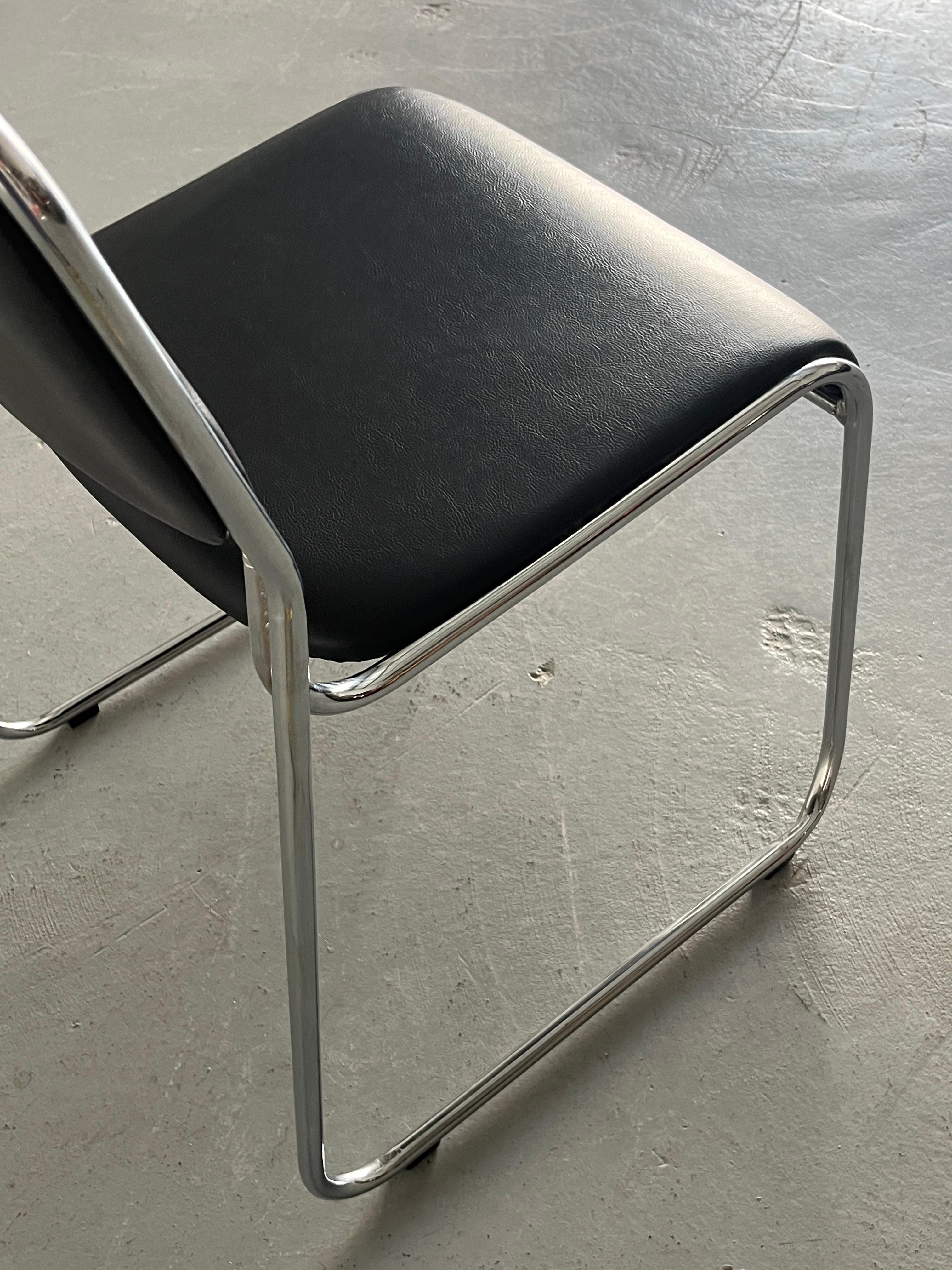 Bauhaus Design Chromed Steel and Black Faux Leather Dining Chair, 1990s Italy 3