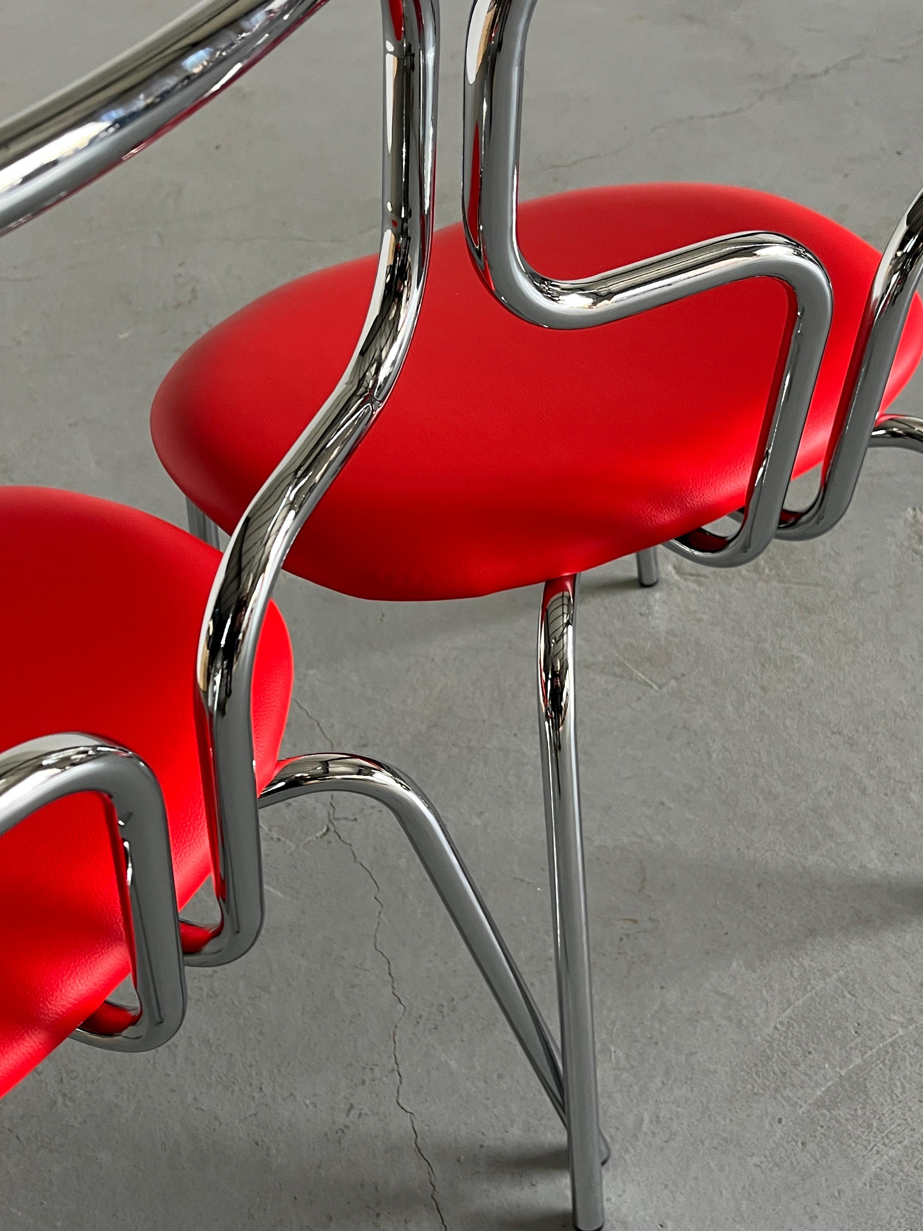 Bauhaus Design Curved Chrome Tubular Steel and Faux Leather Dining Chairs For Sale 5